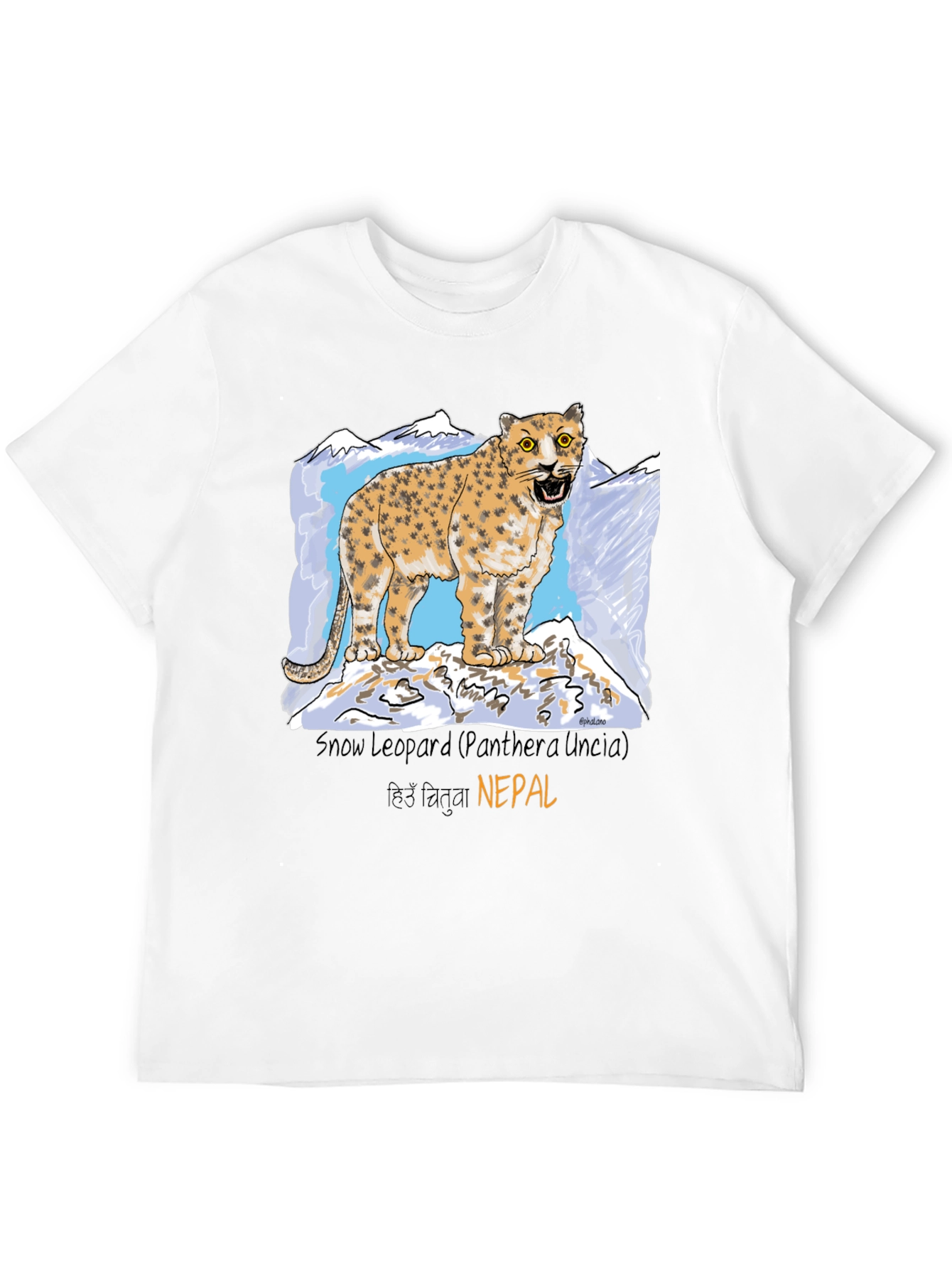 Black Snow Leopard Graphic Tee - Nepal Wildlife Shirt view 12