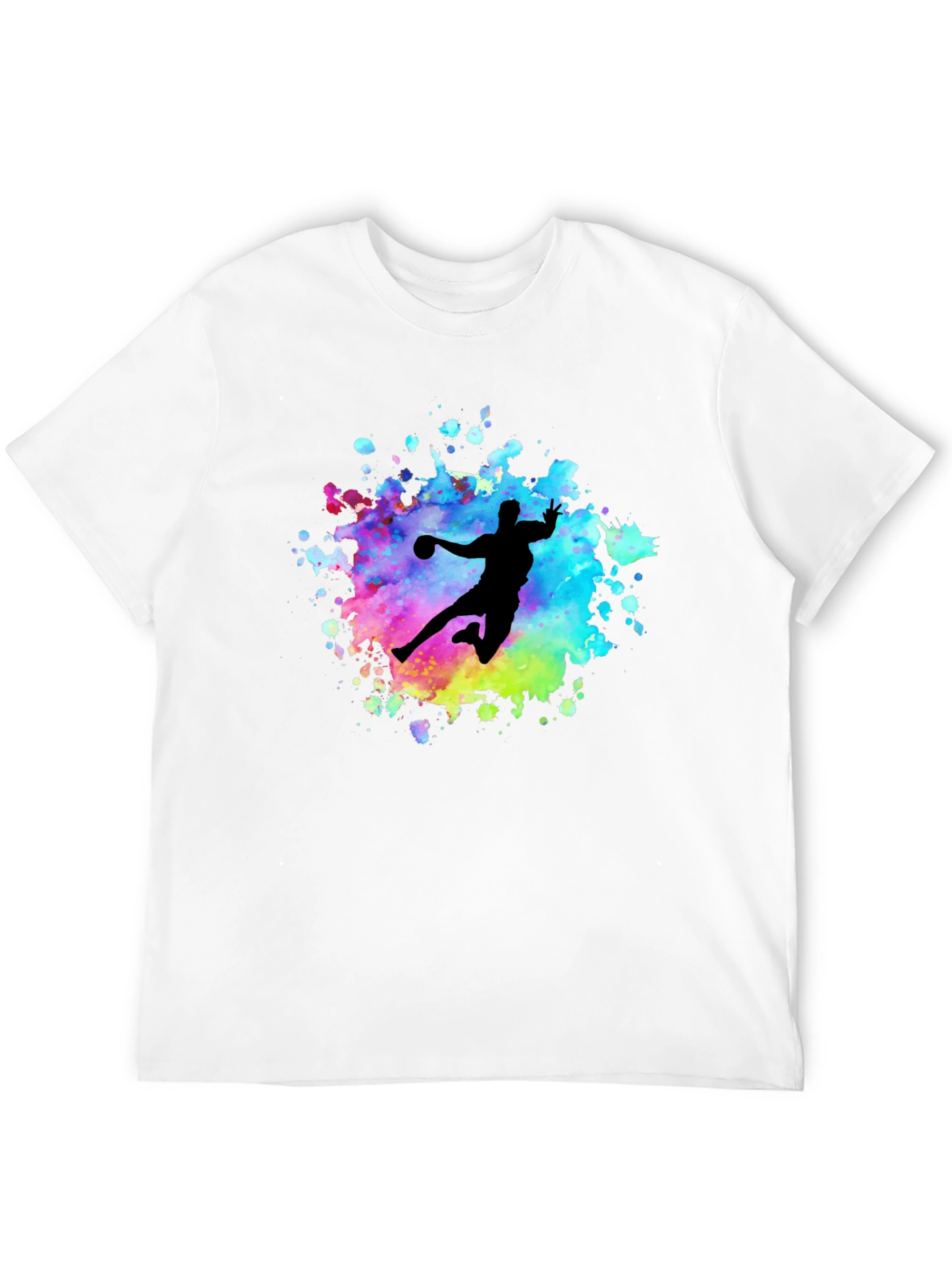Black Watercolor Handball Player T-Shirt - Black view 12