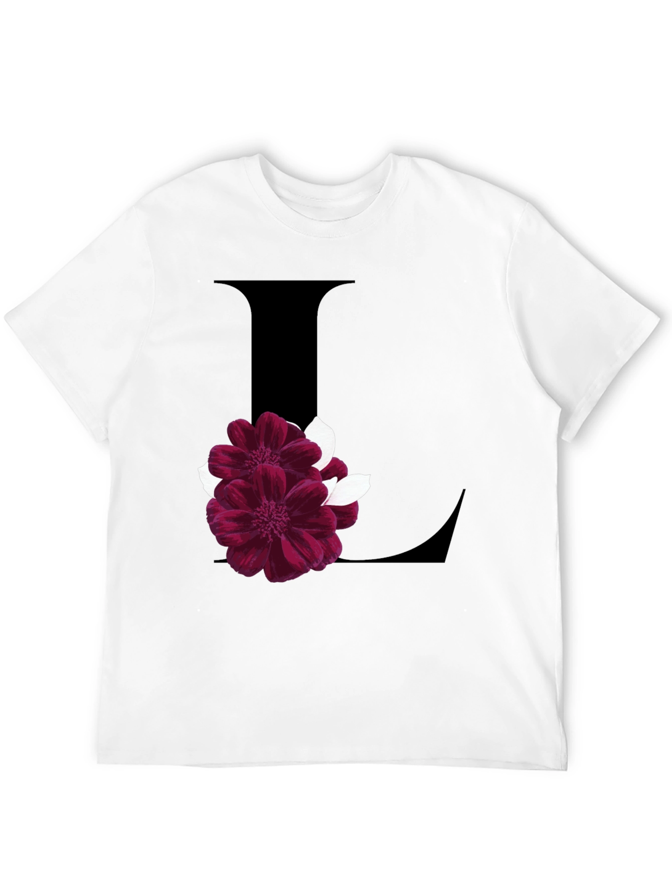 Black Floral Letter L Black T-Shirt view 12