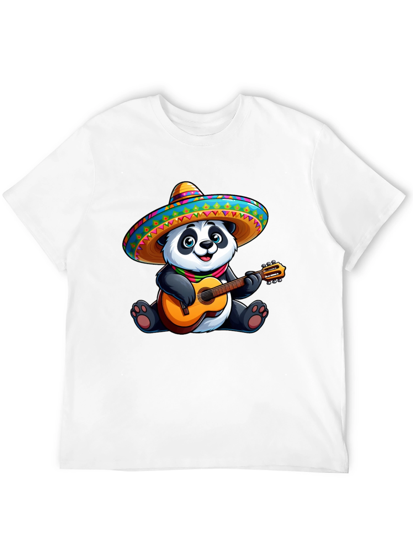 Black Panda Guitarist Graphic Tee - Black Cotton T-Shirt view 12