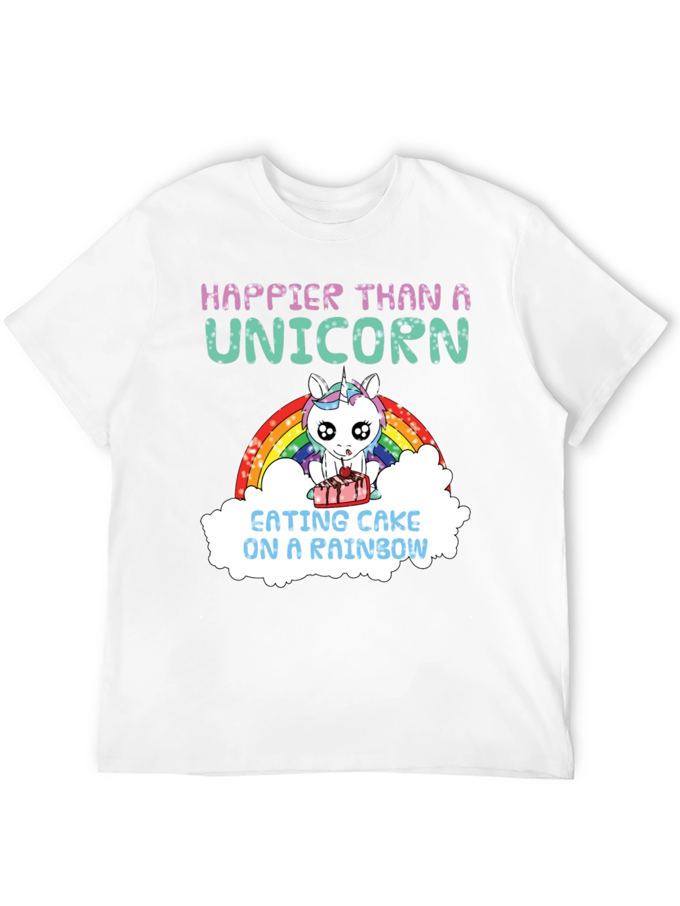 Black Happier Than A Unicorn Cake Rainbow T-Shirt view 12