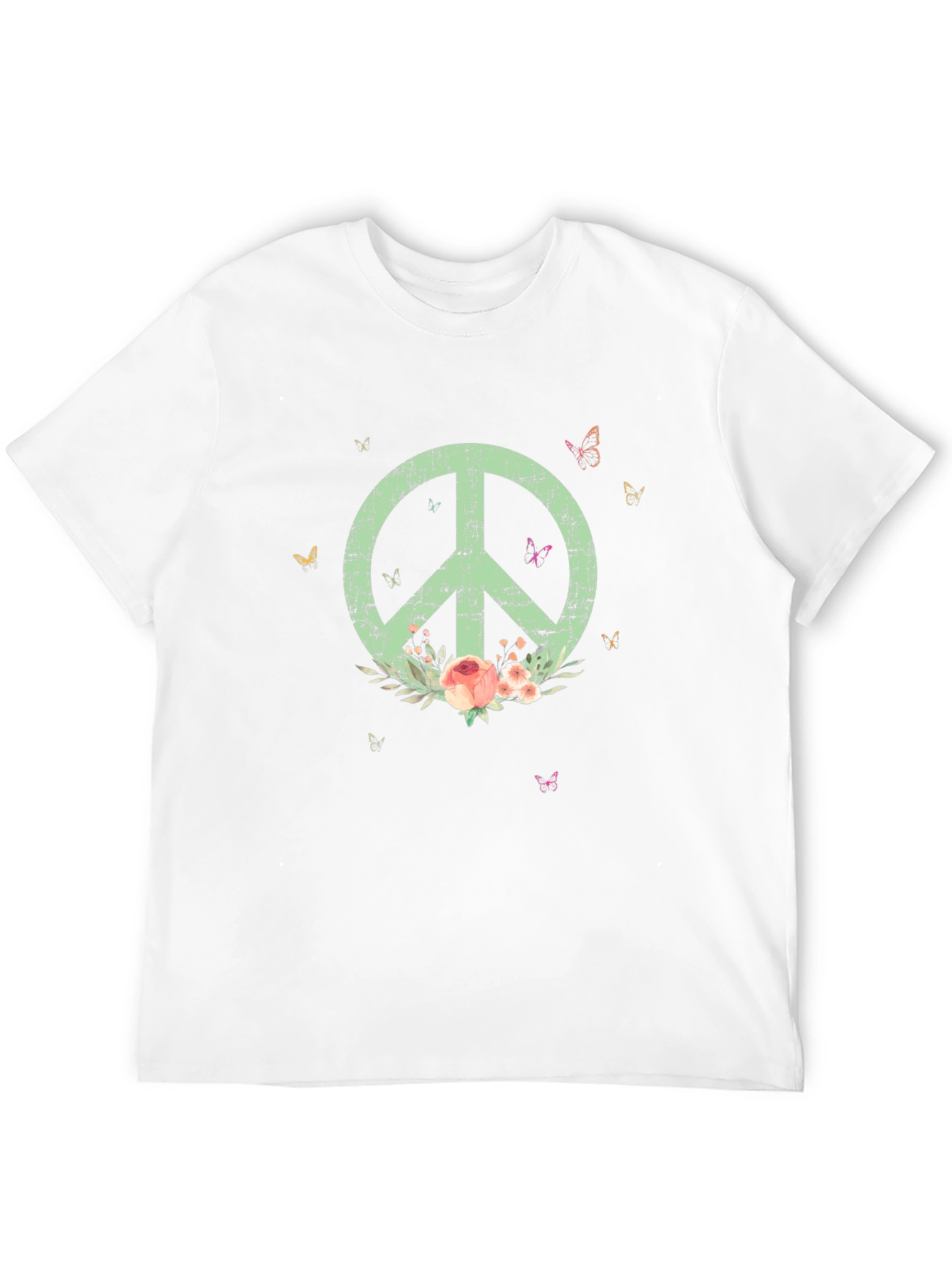 Black Peace Sign T-Shirt with Floral Accents - Stylish & Unique view 12