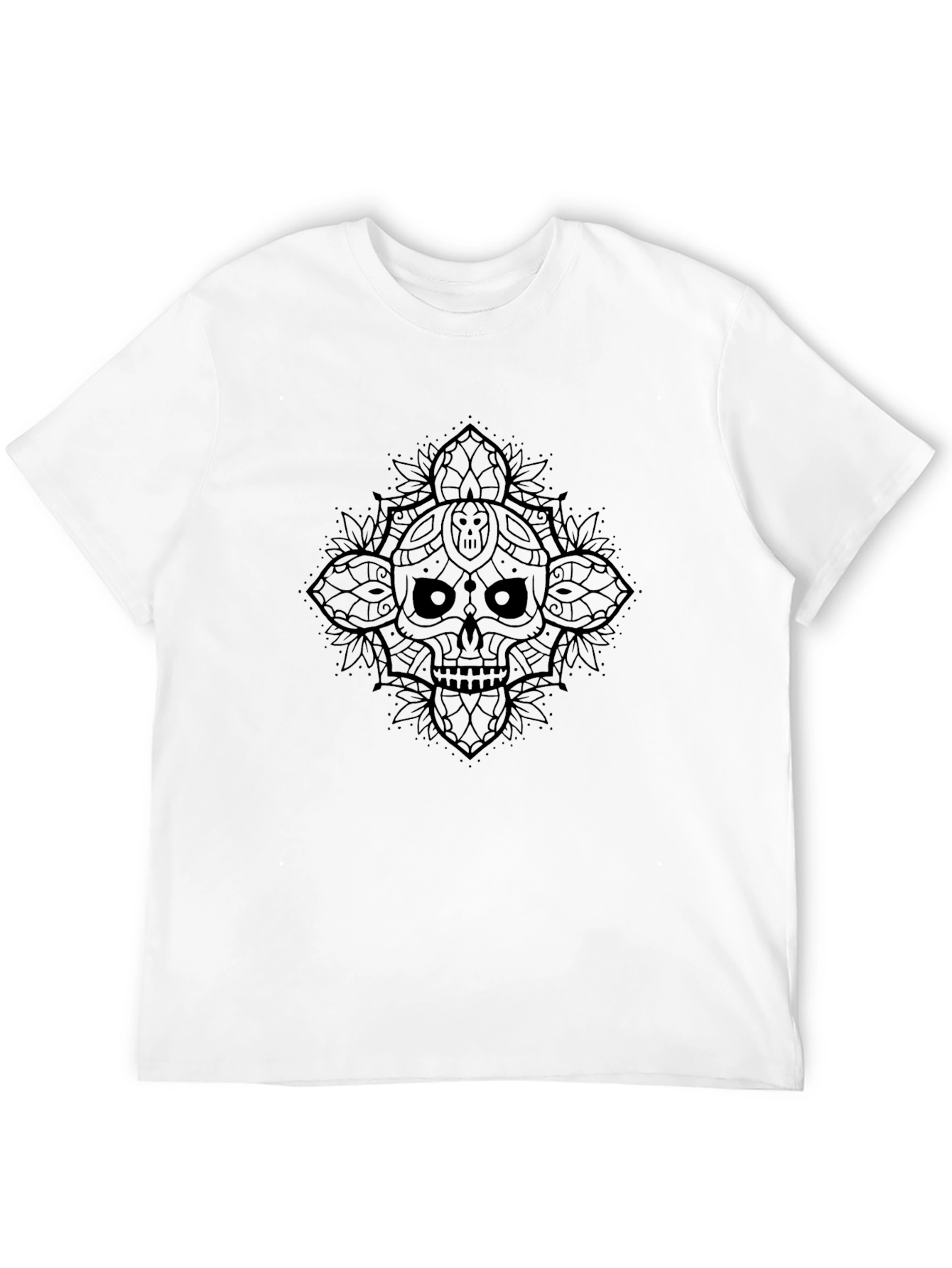 Black Skull Mandala Graphic Black T-Shirt view 12