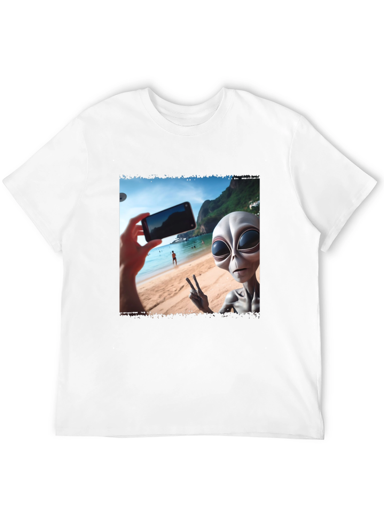 Black Alien Selfie T-Shirt - Beach Vacation view 12