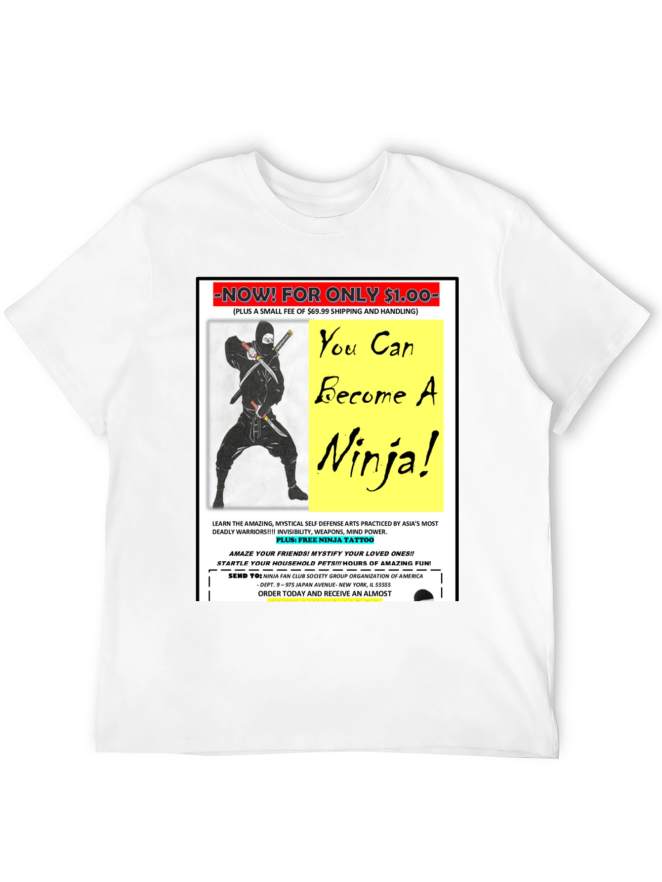 Black Become A Ninja! Novelty Graphic T-Shirt view 12