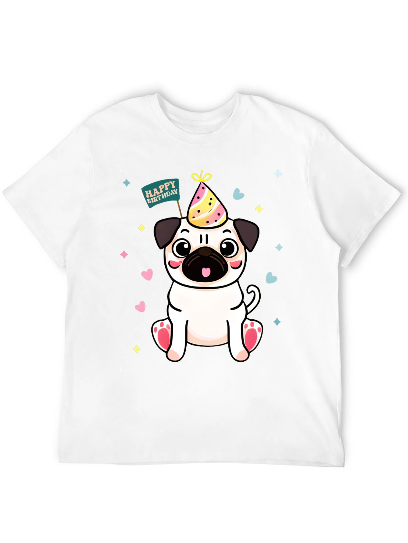 Black Cute Pug Birthday T-Shirt view 12