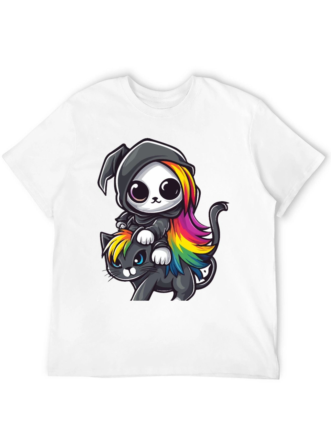 Black Cute Grim Reaper Cat Ride T-Shirt view 12