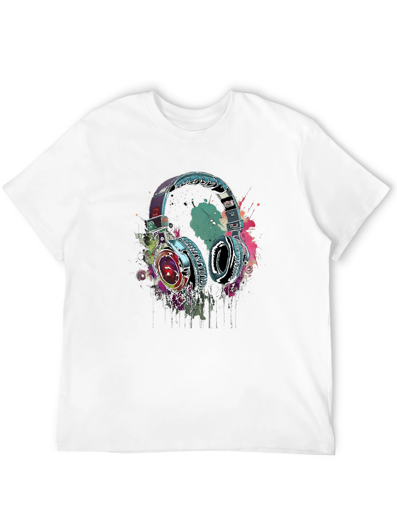 Black Vibrant Headphones Graphic Black T-Shirt view 12
