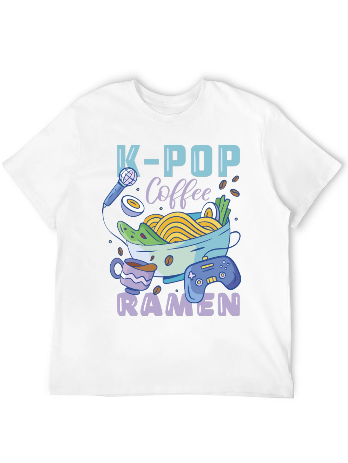 Black K-POP Coffee Ramen Gamer Graphic T-Shirt view 12