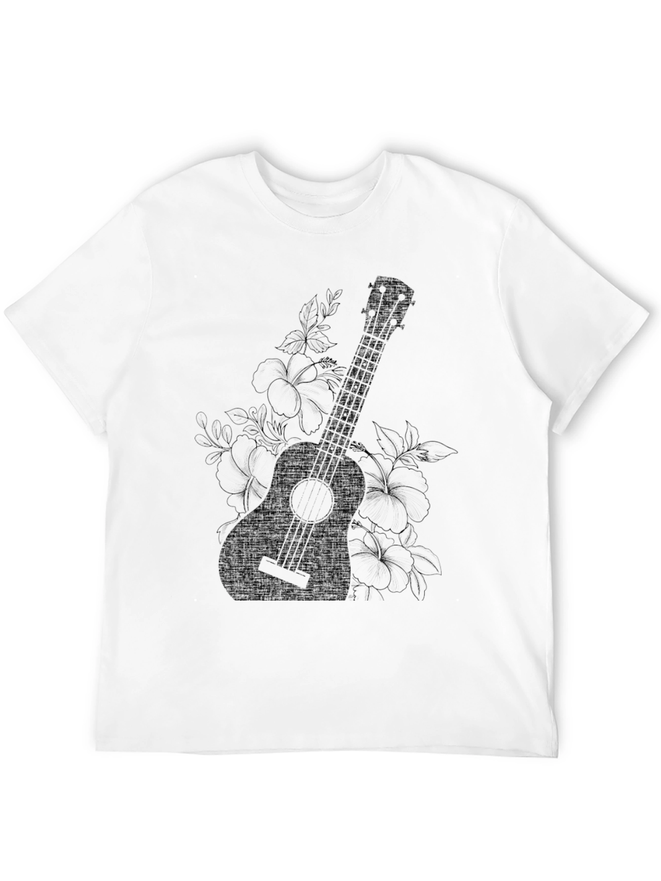 Black Floral Ukulele Graphic Tee - Black Comfort Fit T-Shirt view 12