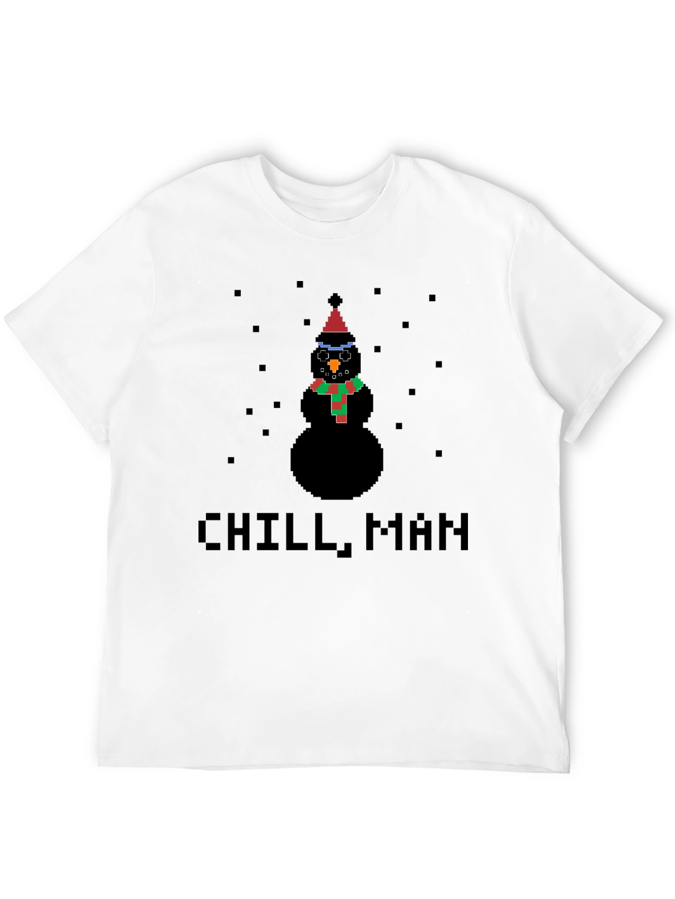 Black Pixel Snowman Chill Man Black T-Shirt view 12