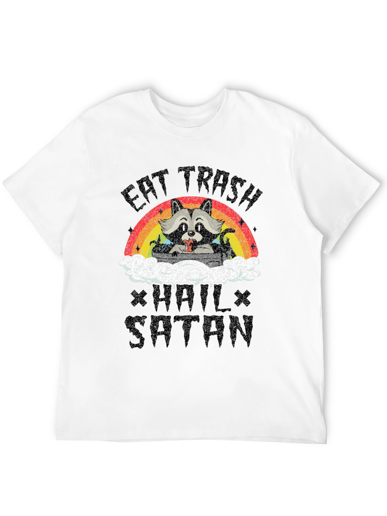 Black Eat Trash Hail Satan Funny Raccoon Graphic T-Shirt view 12