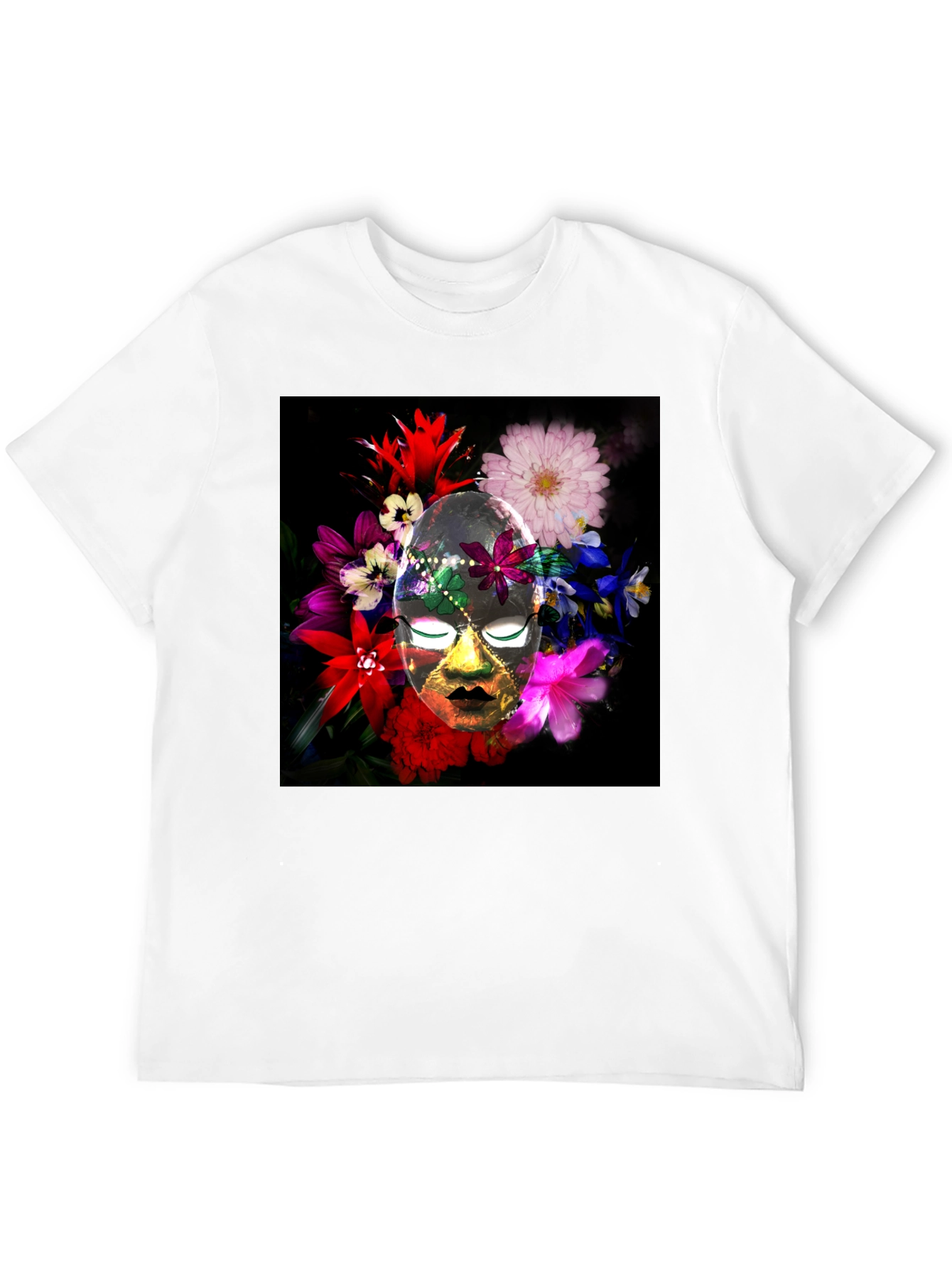 Black Floral Mask Graphic Tee - Black Cotton Blend view 12