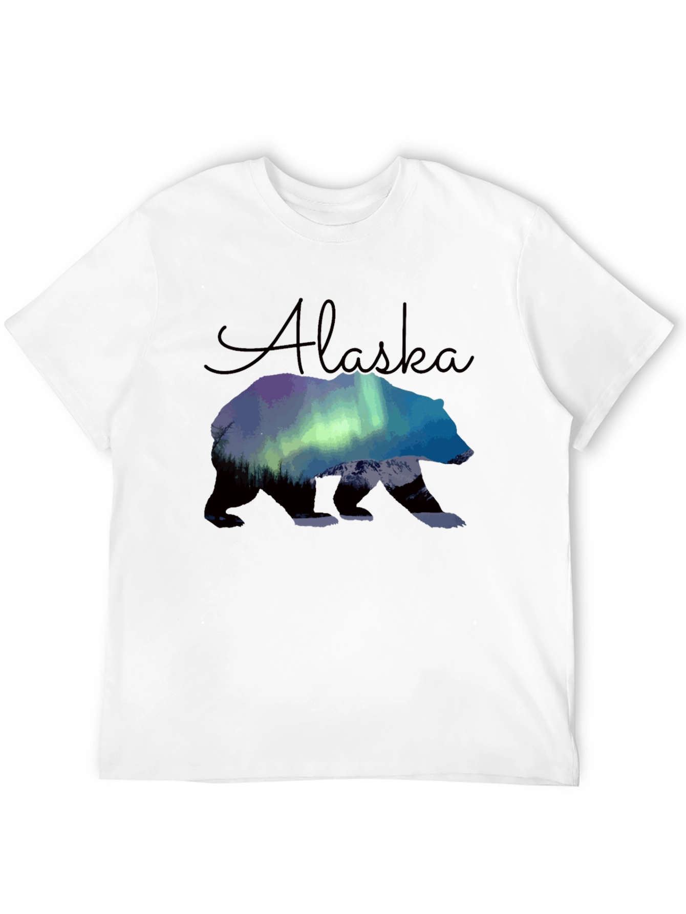 Black Alaska Bear Northern Lights Graphic T-Shirt view 12
