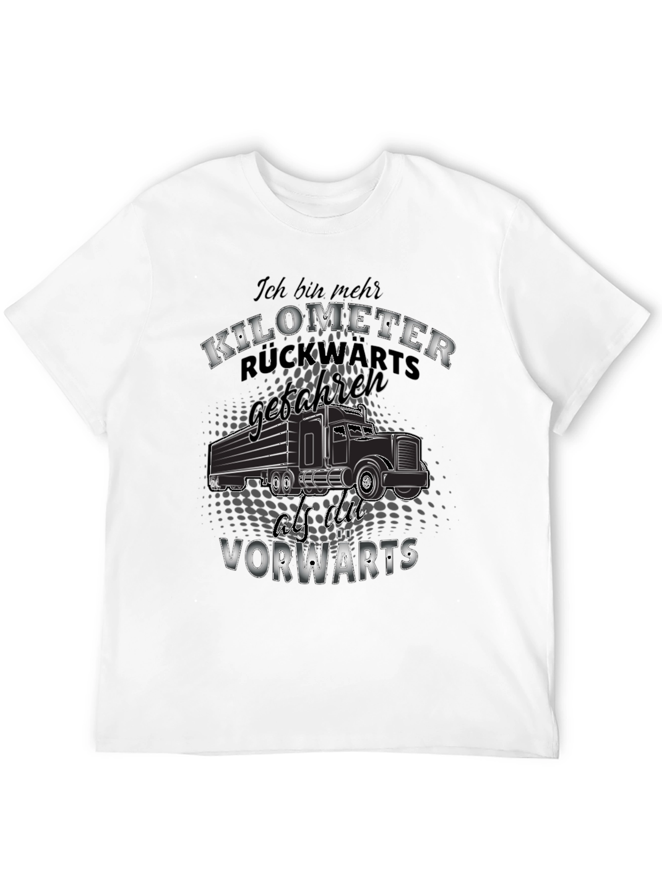Black Kilometer Trucker Tee - German Humor T-Shirt view 12