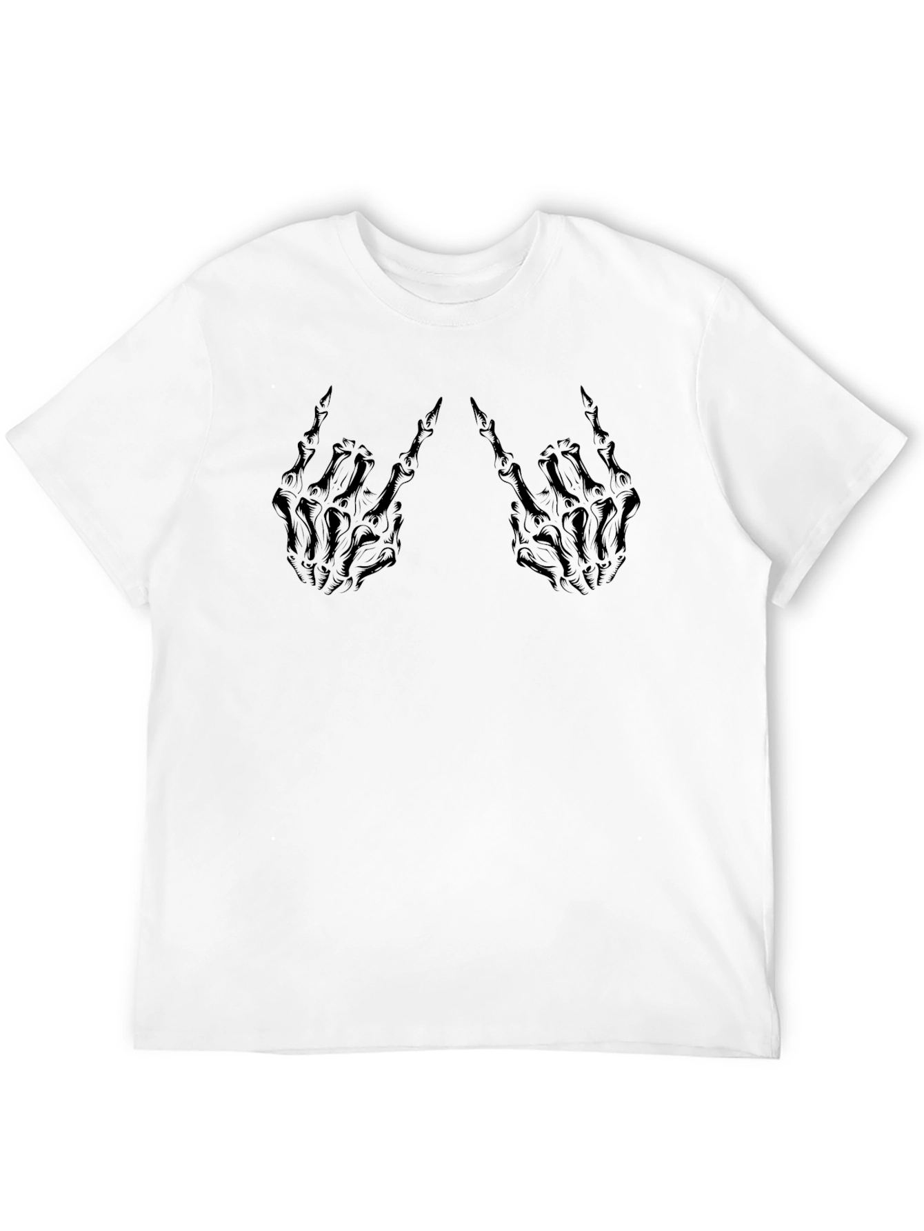 Black Skeleton Hand Rock On Black T-Shirt view 12