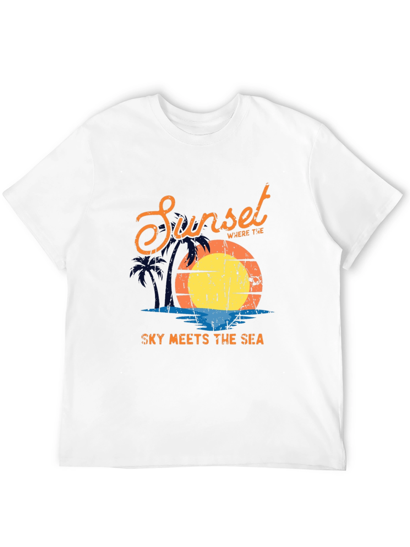Sunset Sky Meets Sea Graphic Black T-Shirt - 12