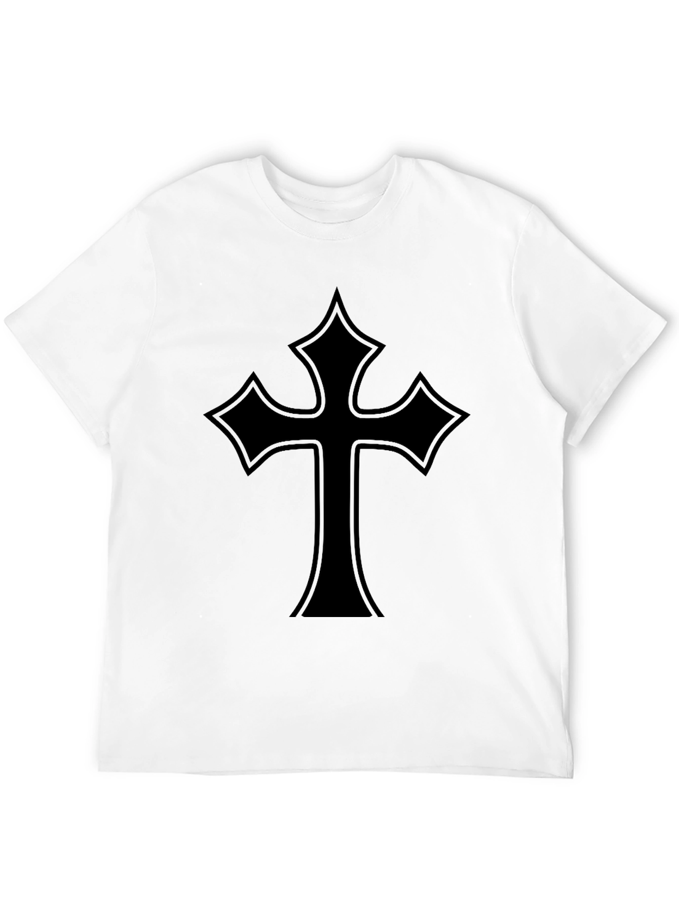 Black Men's Black T-Shirt with Gothic Cross Design view 12