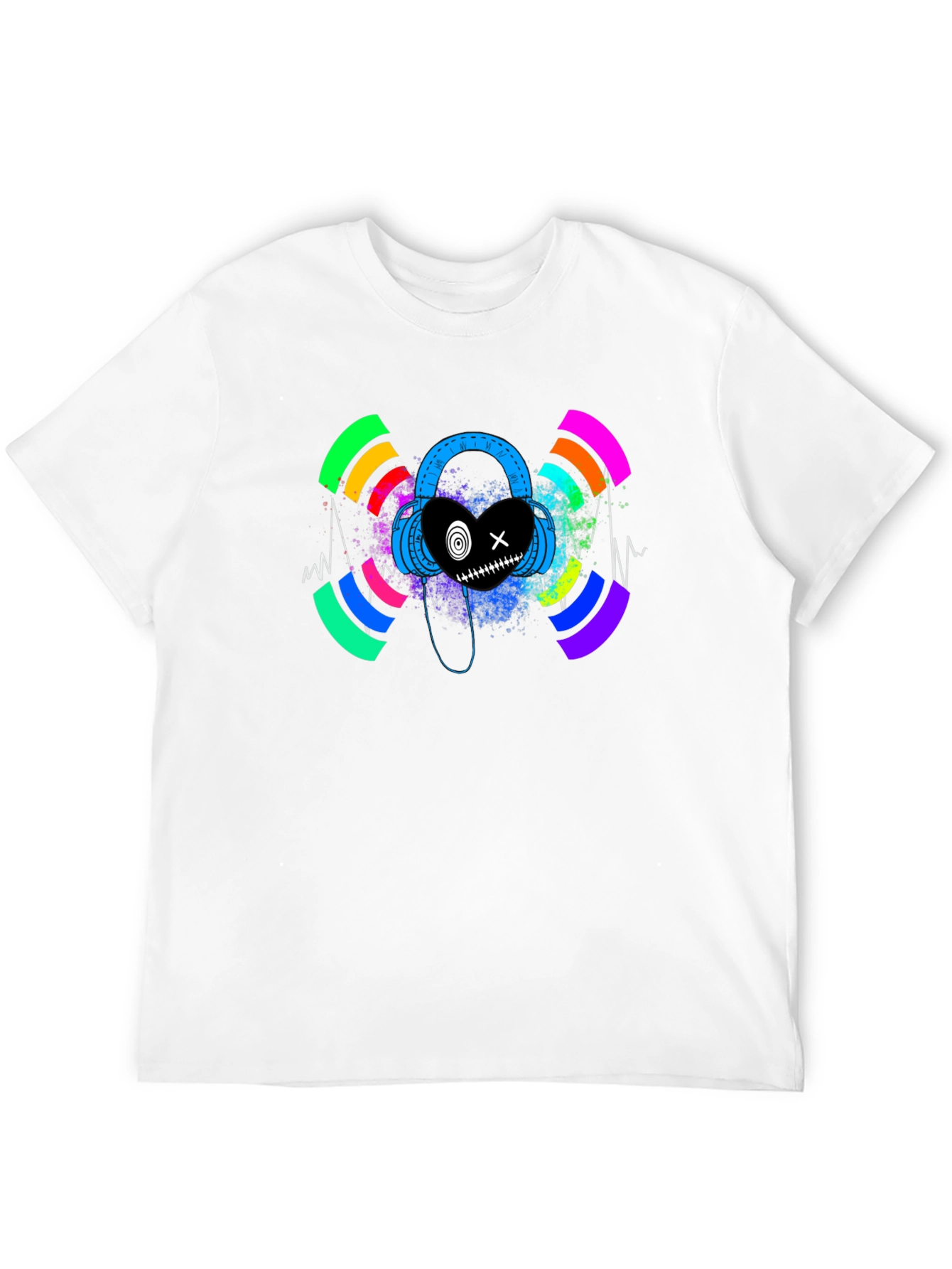 Black Headphones Heart Graphic Black T-Shirt view 12