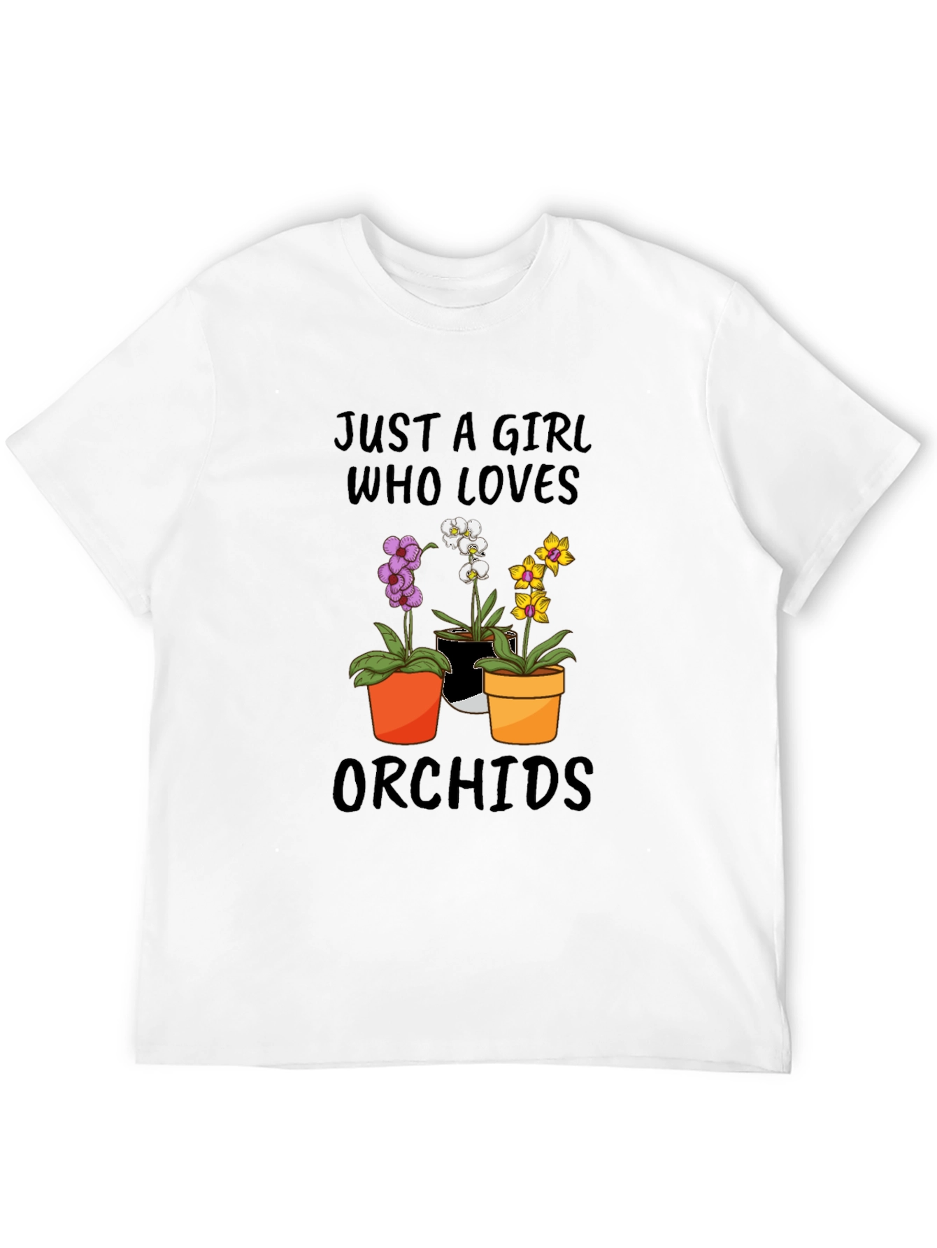 Black Just A Girl Who Loves Orchids T-Shirt view 12