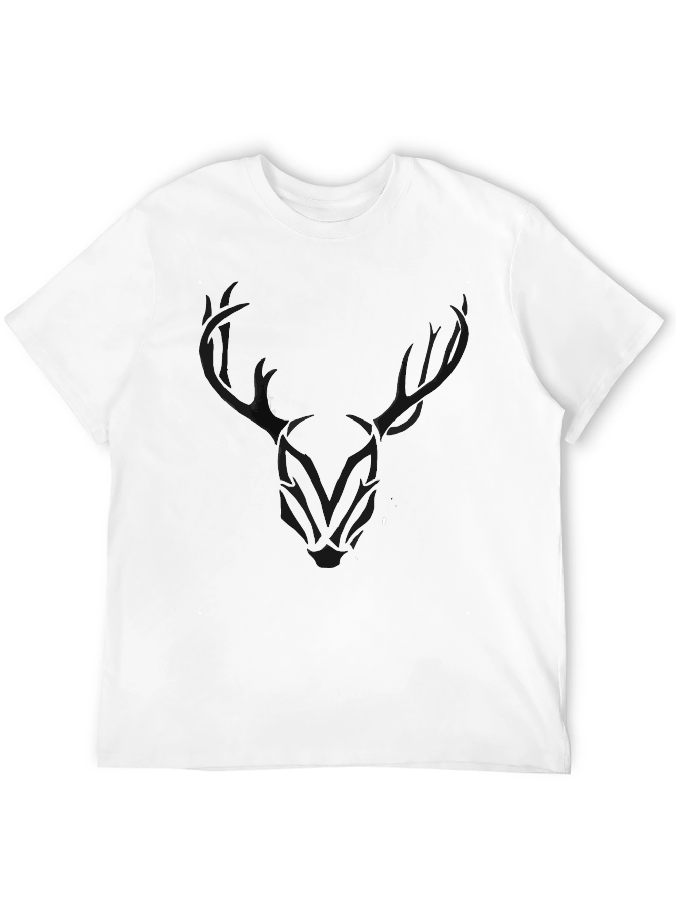 Black Men's Black T-Shirt with Stylized Deer Head Graphic view 12