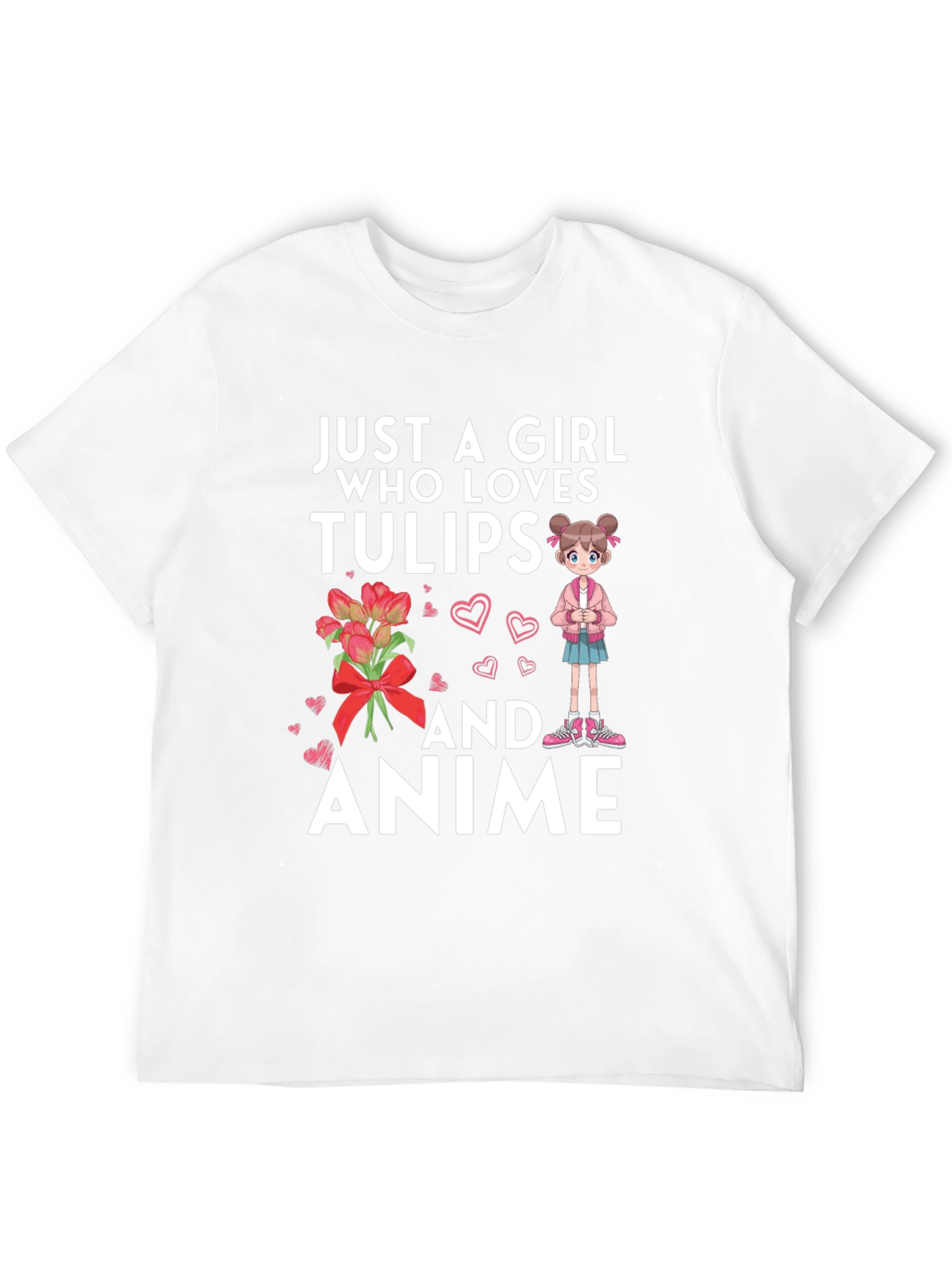 Black Just A Girl Who Loves Tulips and Anime T-Shirt view 12