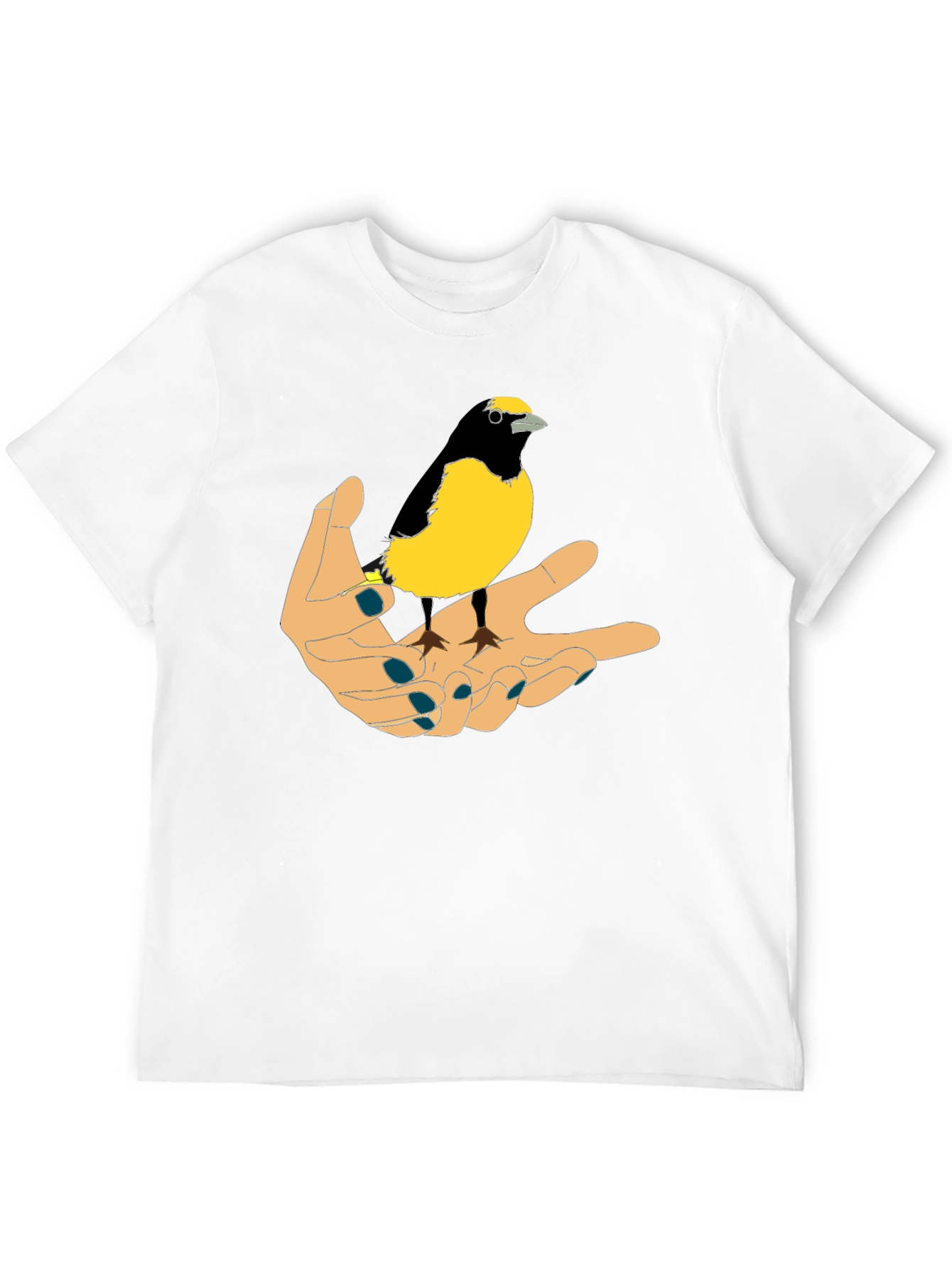 Black Bird on Hand Graphic Tee - Black Cotton T-Shirt view 12