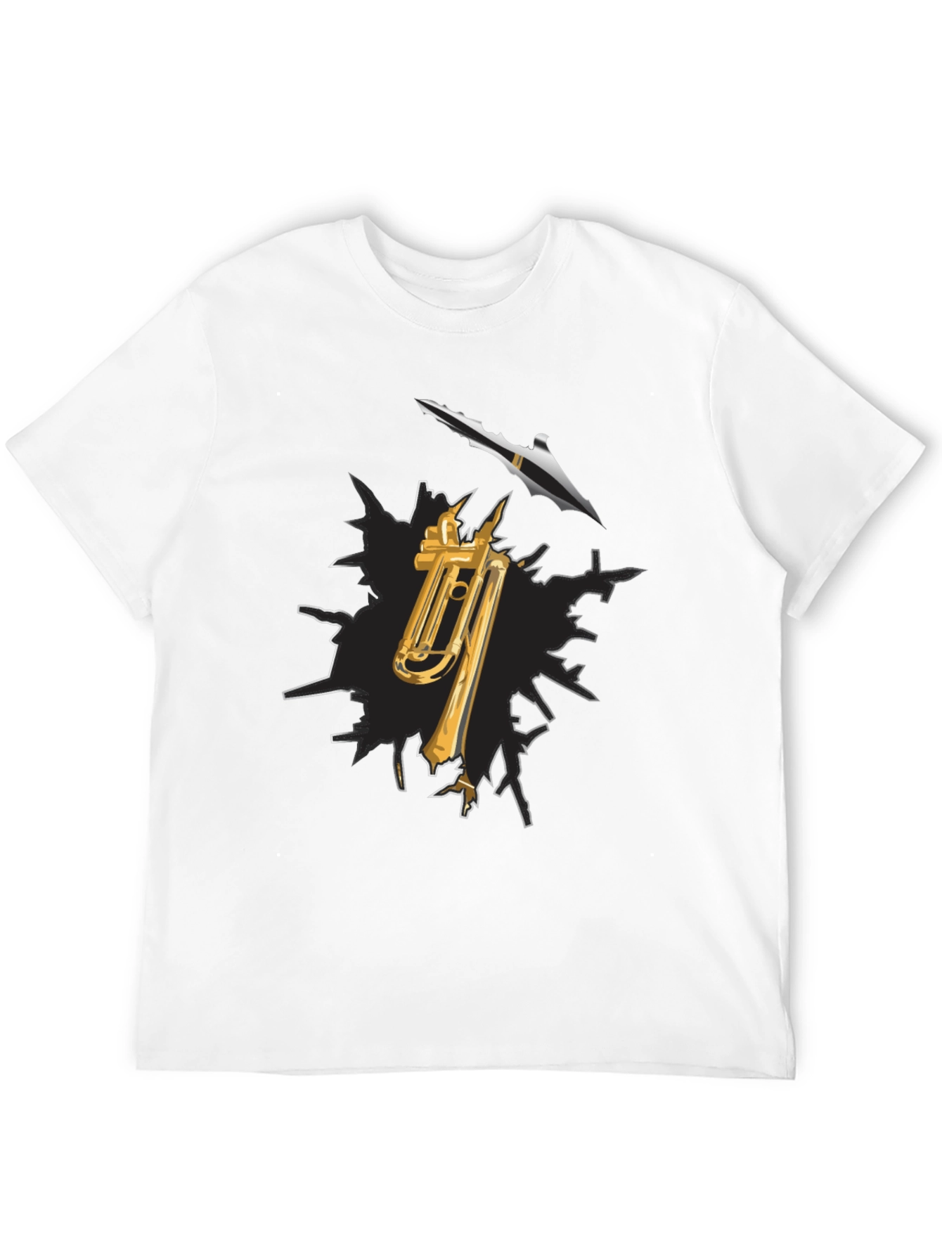Black Trumpet and Spear Graphic Black T-Shirt view 12