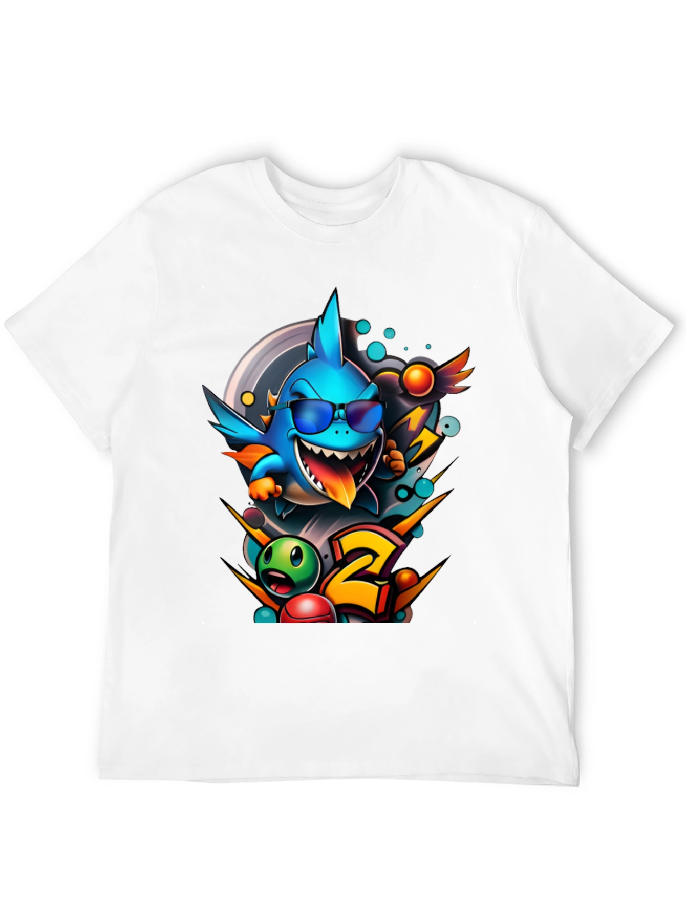 Black Cool Shark Cartoon Graphic Print T-Shirt view 12