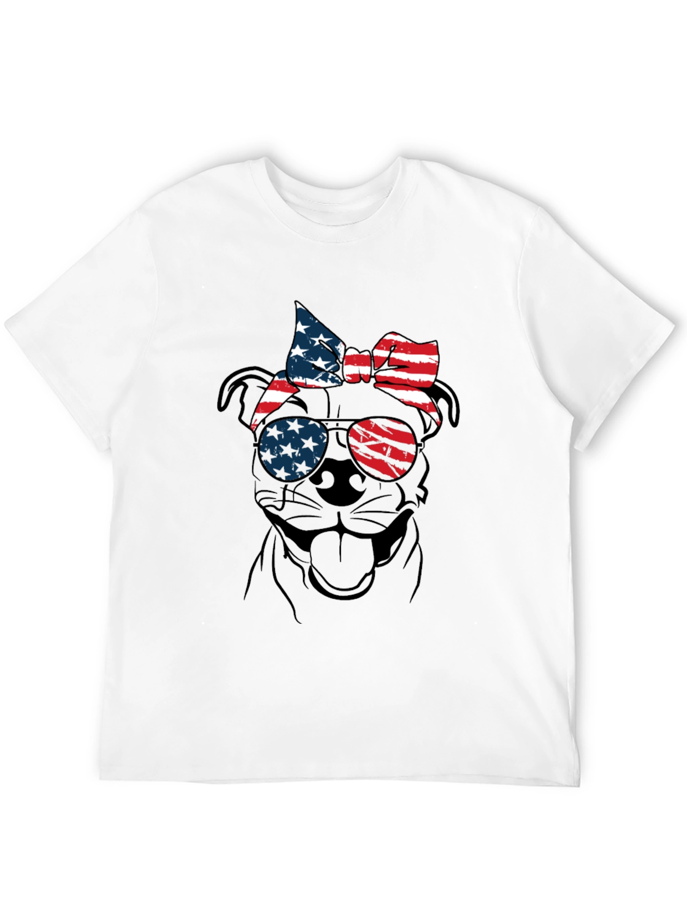 Patriotic Dog T-Shirt - USA Flag Sunglasses & Bandana - 12