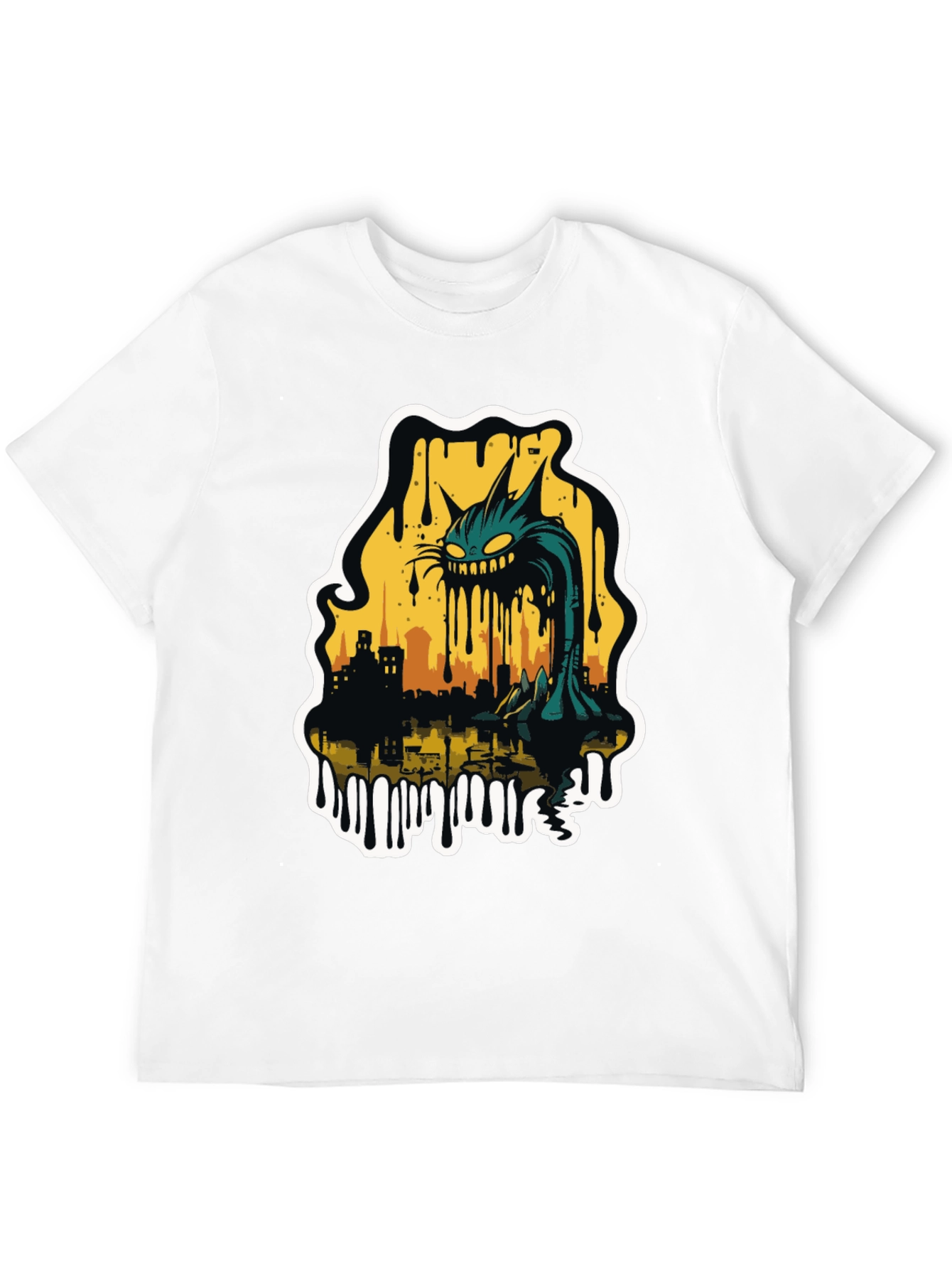 Black Monster Cat Cityscape Graphic Tee - Black view 12