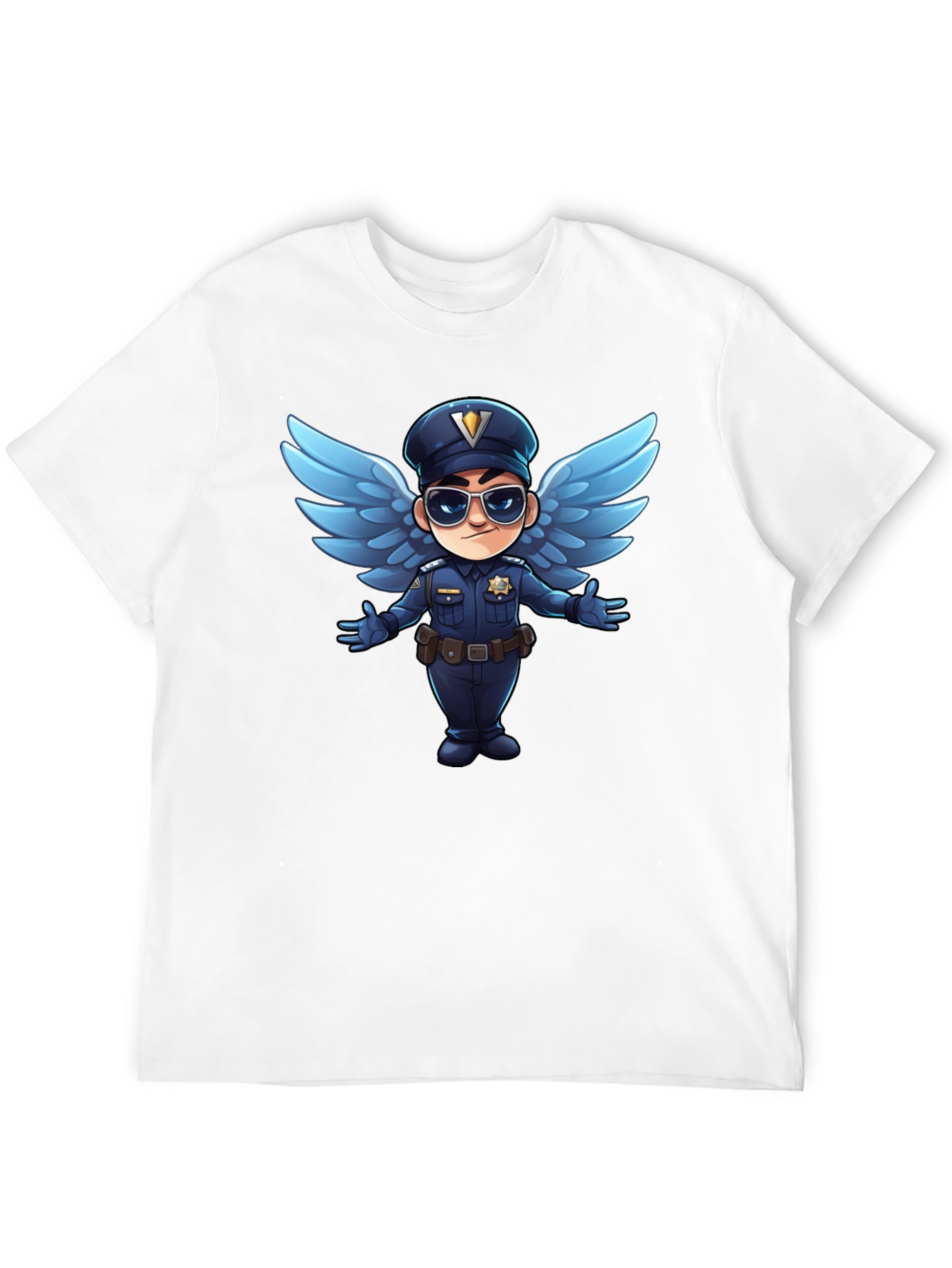 Black Cartoon Angel Cop T-Shirt - Black view 12