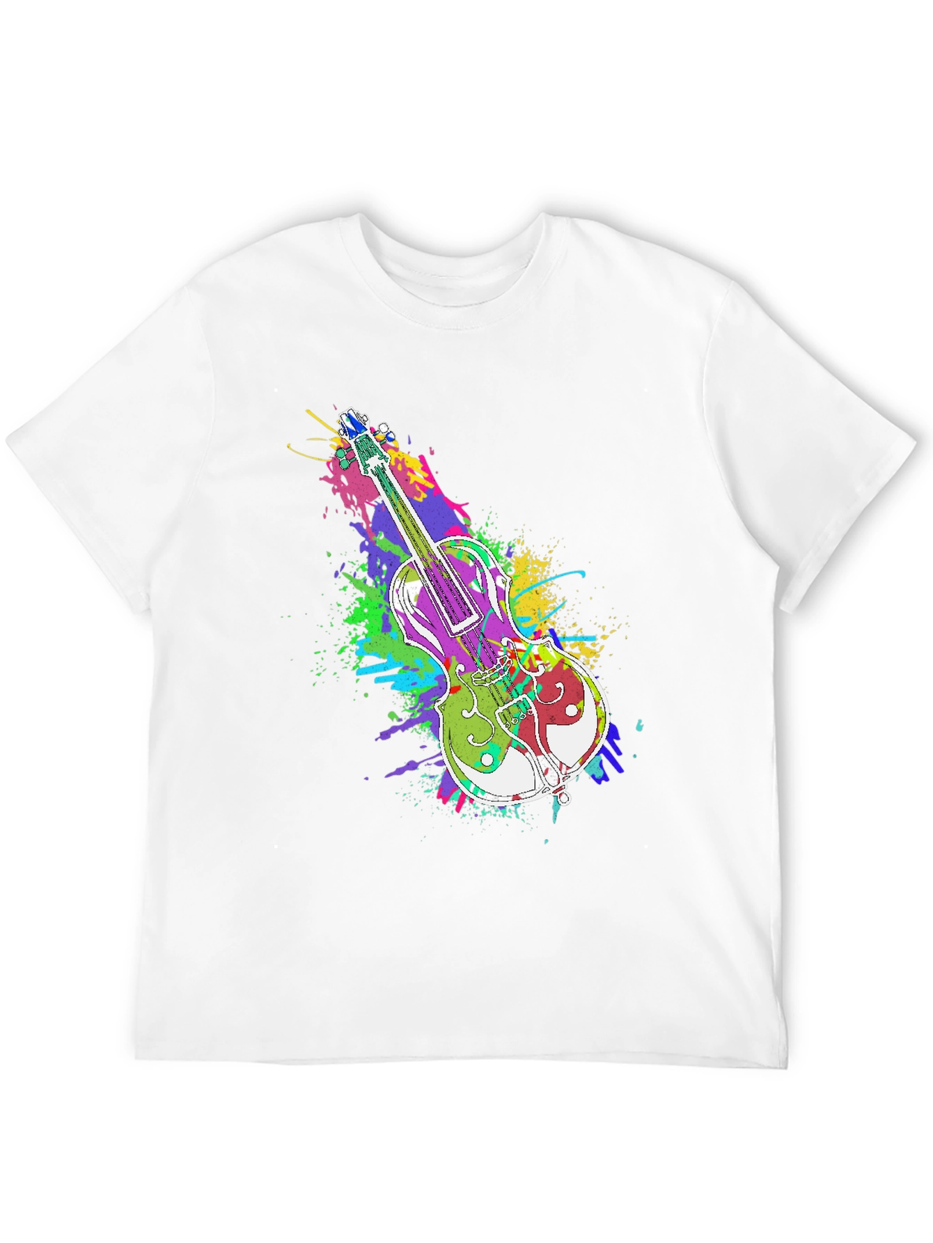 Black Colorful Violin Splatter Print T-Shirt - Unique Music Design view 12