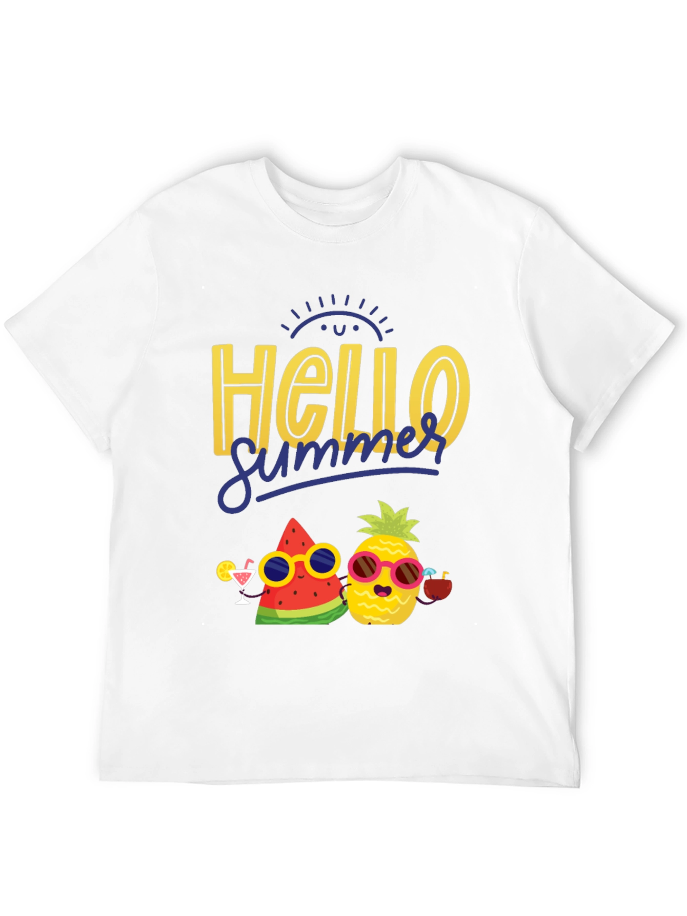 Black Hello Summer Graphic T-Shirt: Pineapple & Watermelon view 12