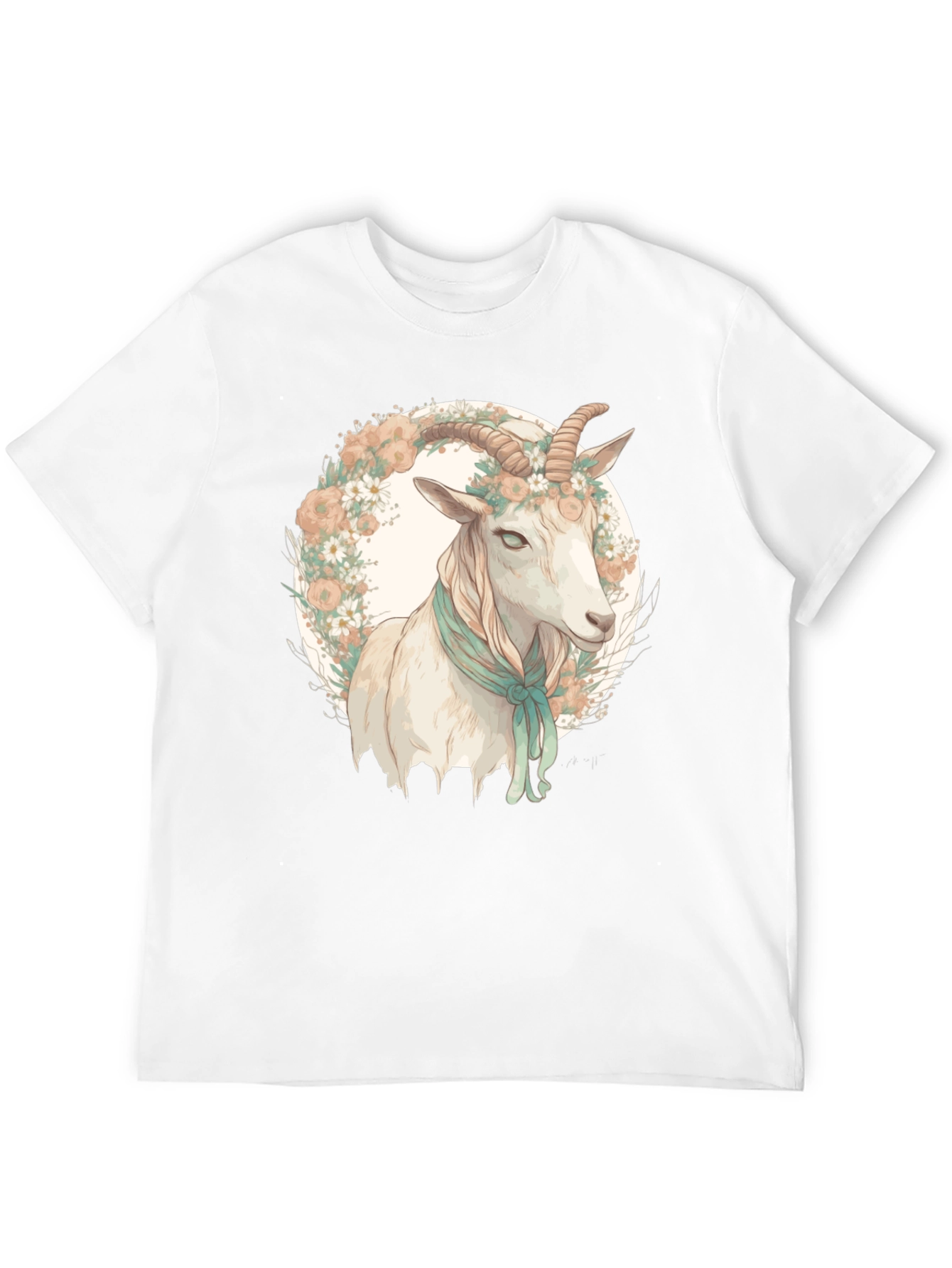Black Goat Floral Wreath Black T-Shirt view 12