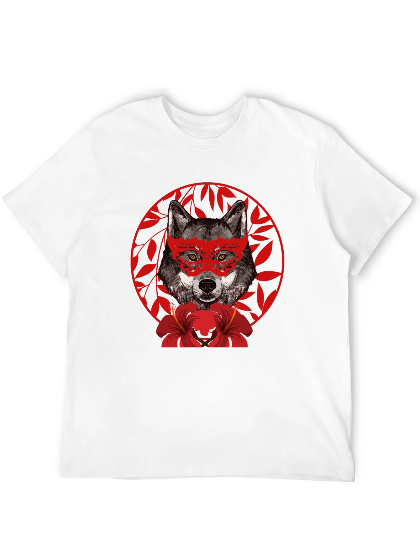 Black Wolf Masquerade Graphic Tee - Unique Animal Print T-Shirt view 12