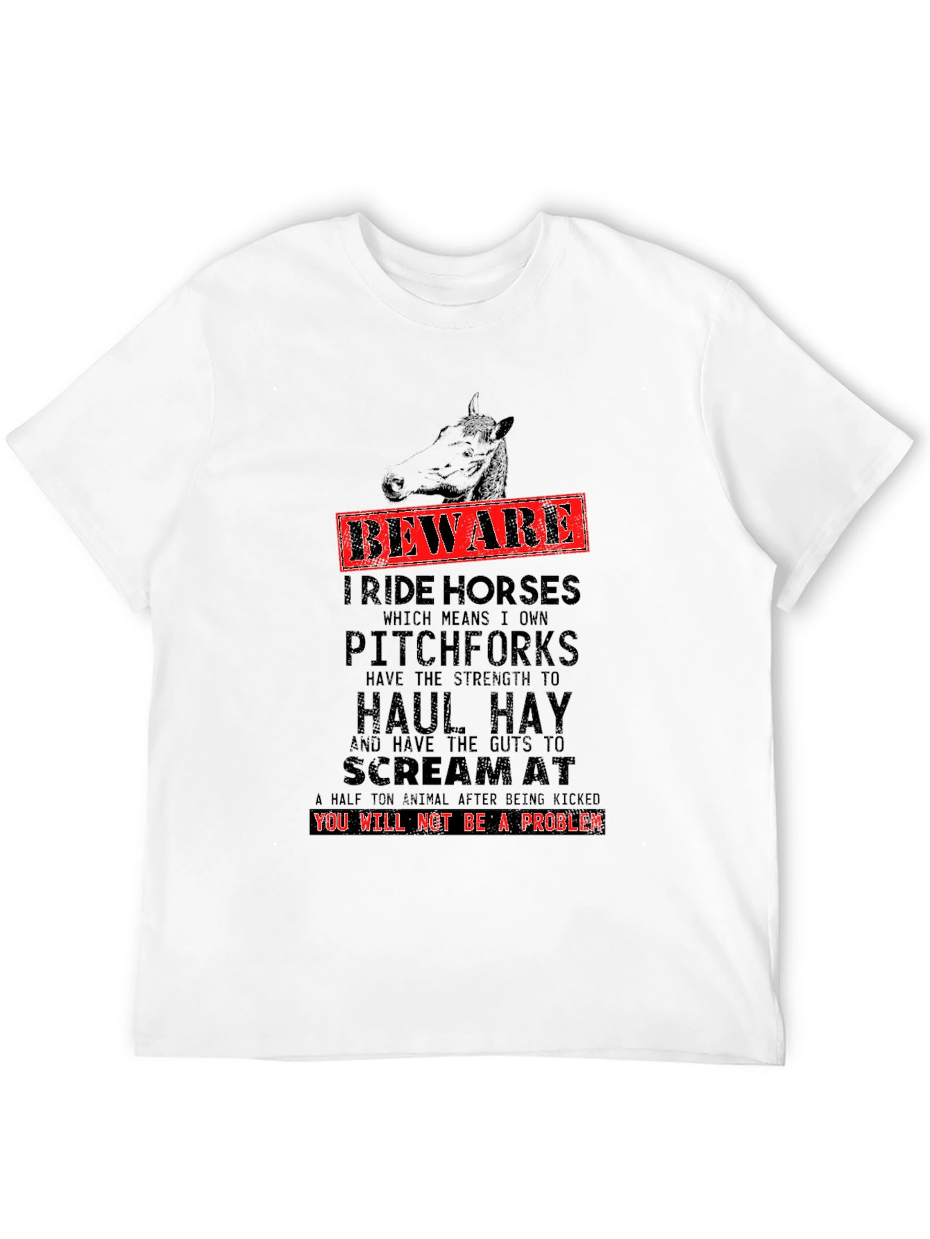 Black Beware I Ride Horses Funny Graphic T-Shirt view 12