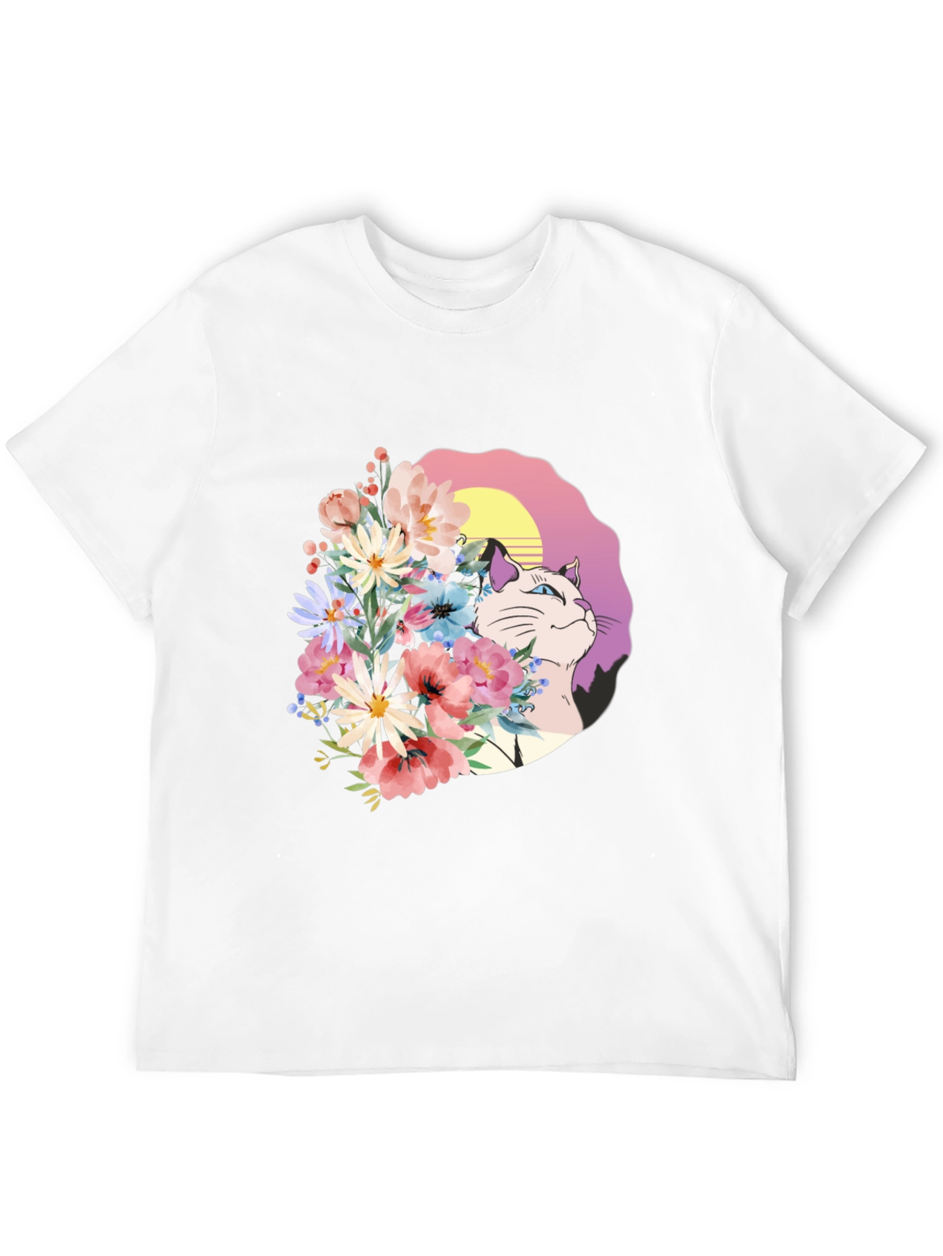 Black Floral Cat Graphic Black T-Shirt view 12