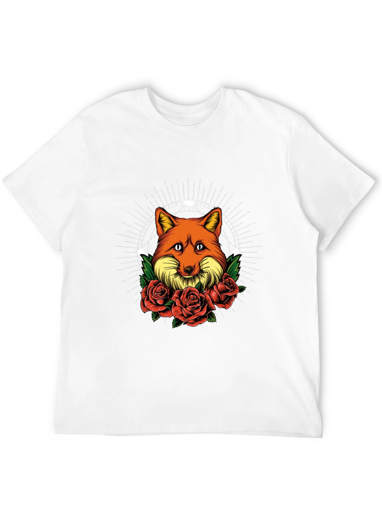 Black Fox & Roses Graphic Print Tee - Stylish Men's Black T-Shirt view 12