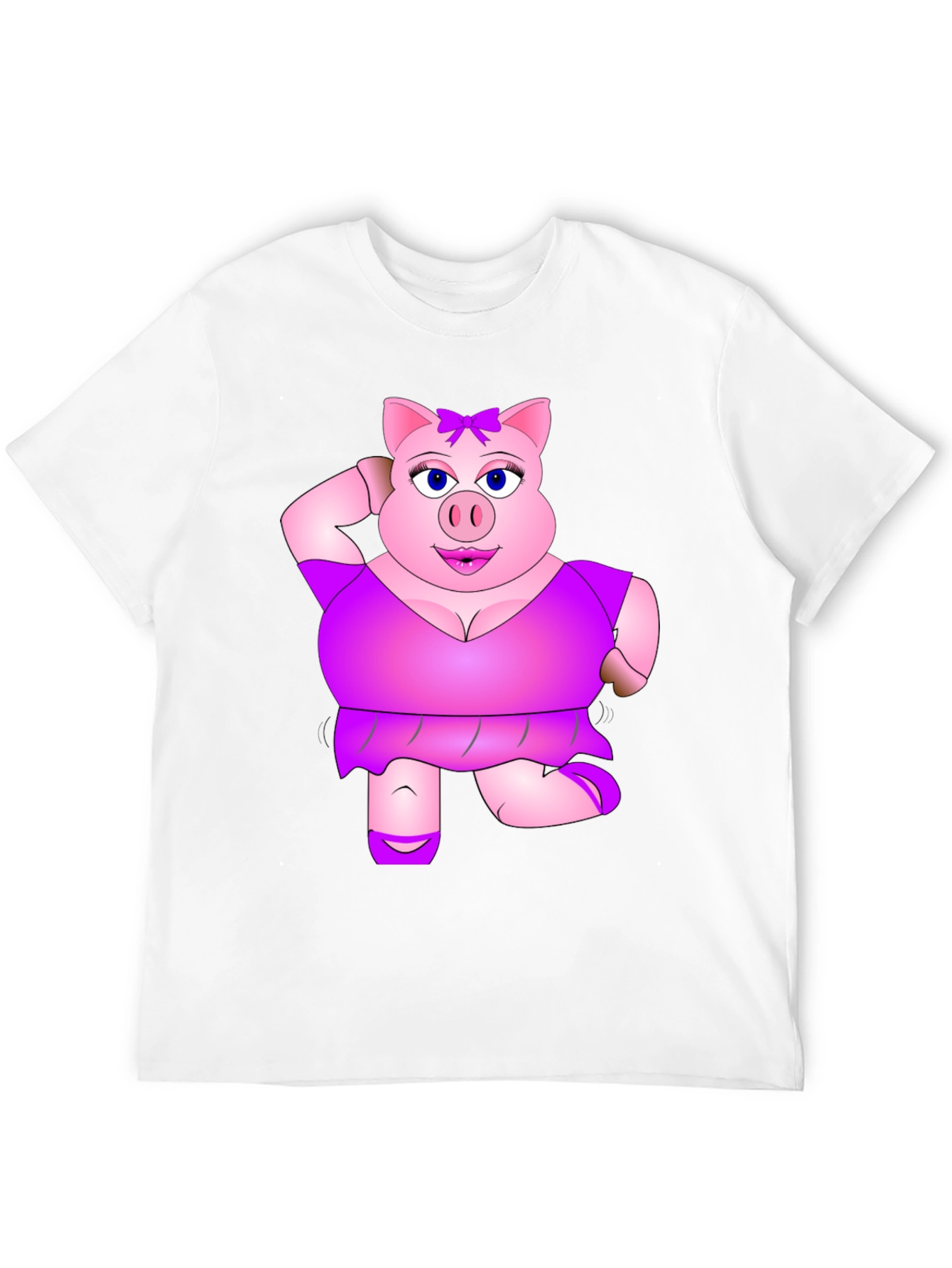 Black Funny Pig Lady Black T-Shirt Novelty Graphic Tee view 12
