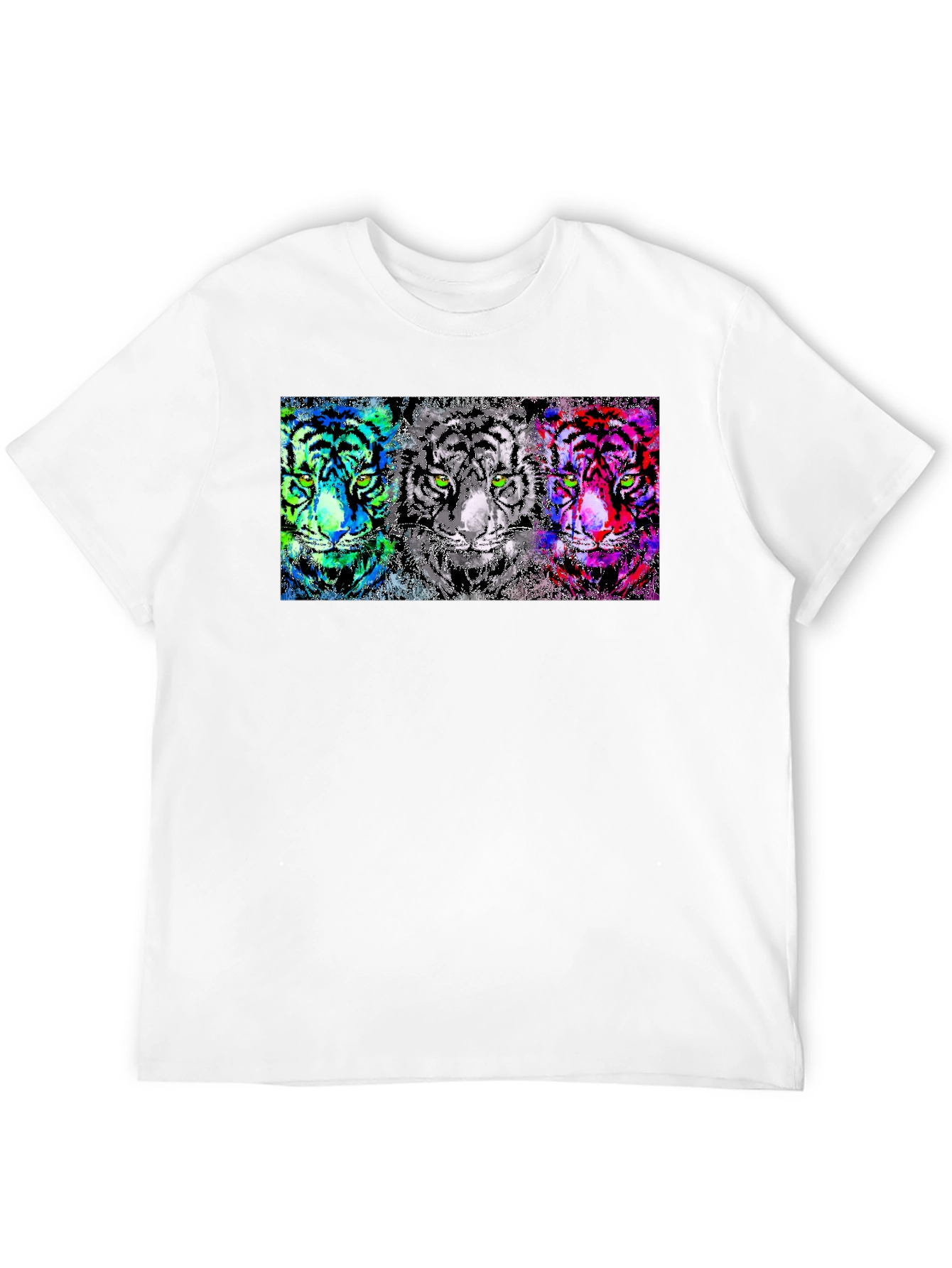Black Vibrant Tiger Trio Graphic Tee - Unique Pop Art Design view 12