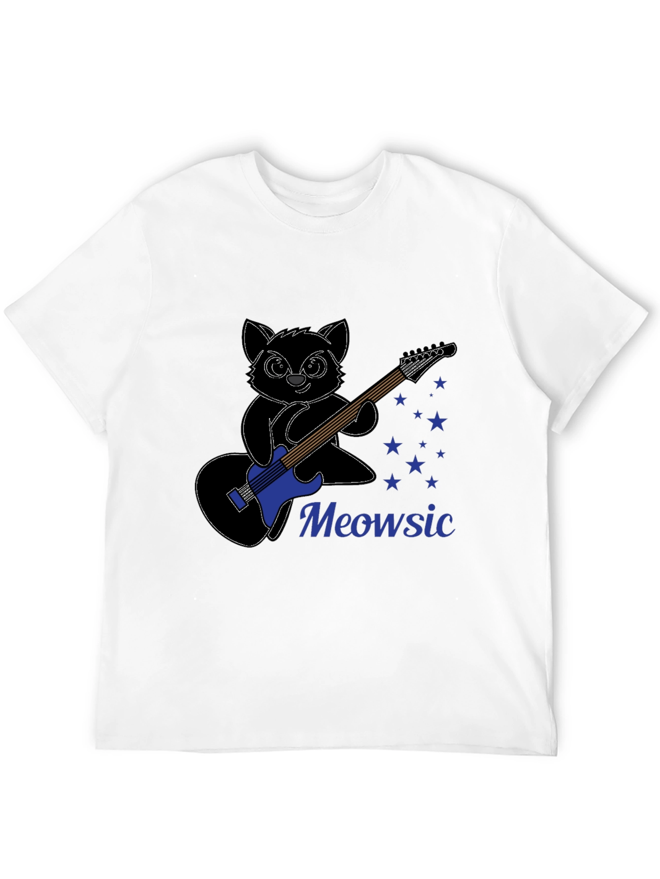 Black Meowsic T-Shirt: Cat Playing Guitar view 12