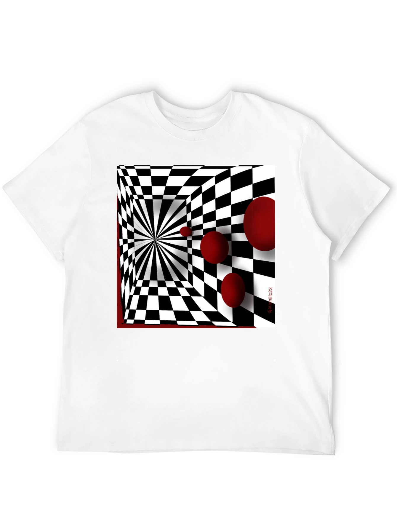Black Optical Illusion Red Orb Black T-Shirt view 12