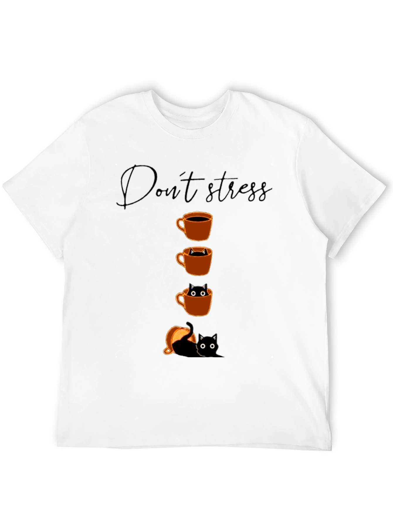 Black Don't Stress Coffee Cat T-Shirt view 12