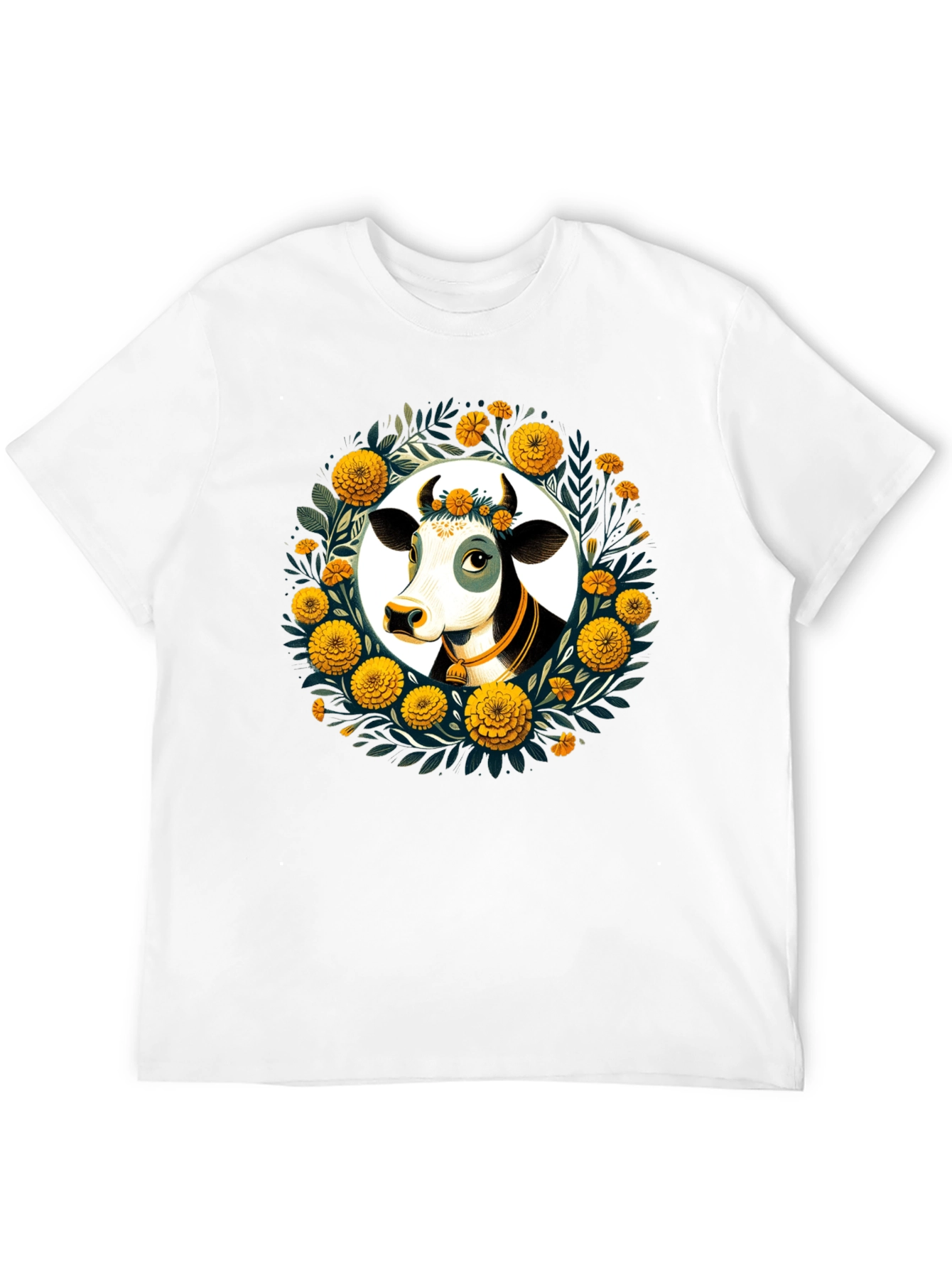 Black Floral Cow Graphic Tee - Black Unisex T-Shirt view 12