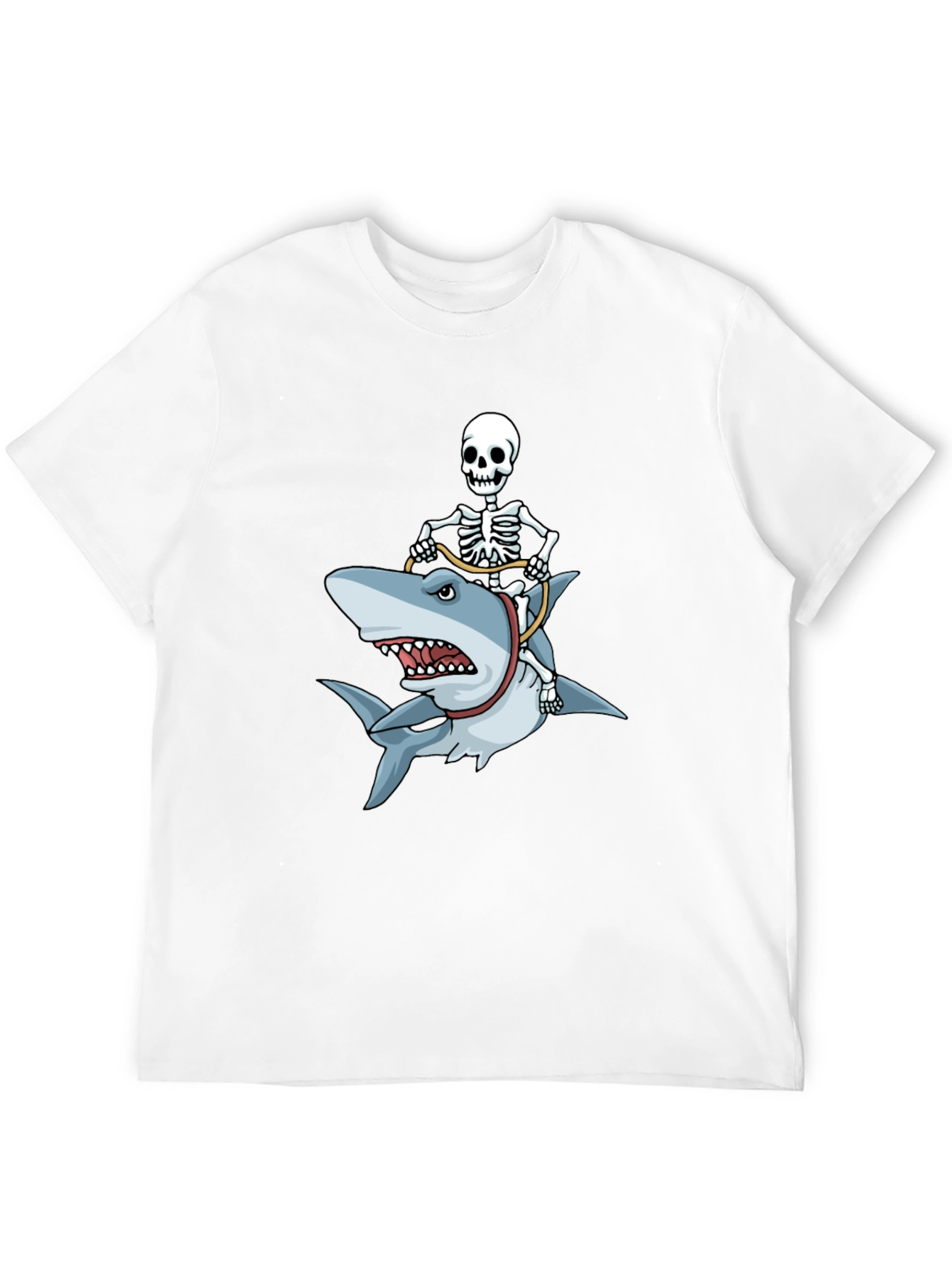 Black Skeleton Riding Shark Graphic T-Shirt view 12
