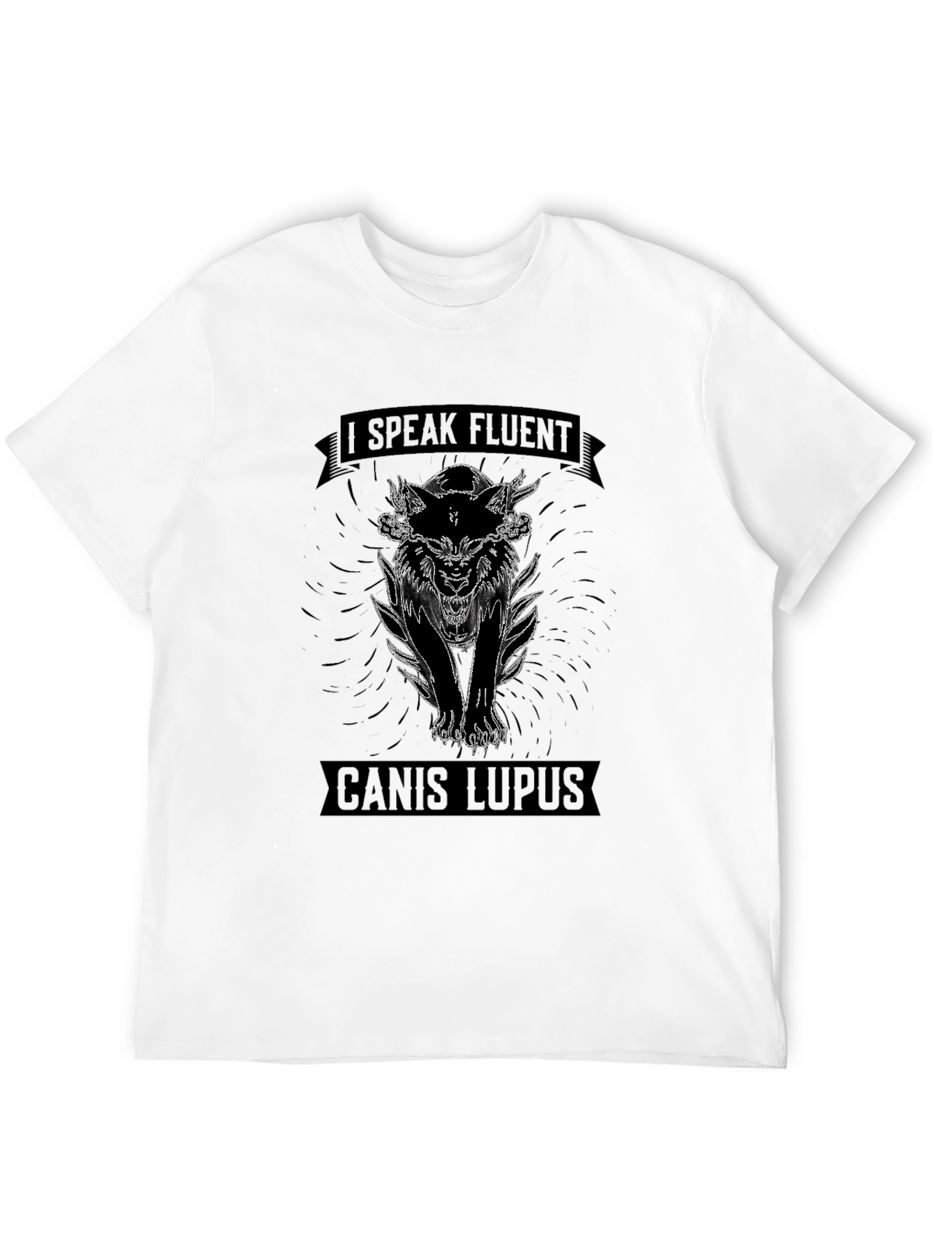 Black I Speak Fluent Canis Lupus T-Shirt - Graphic Wolf Design view 12