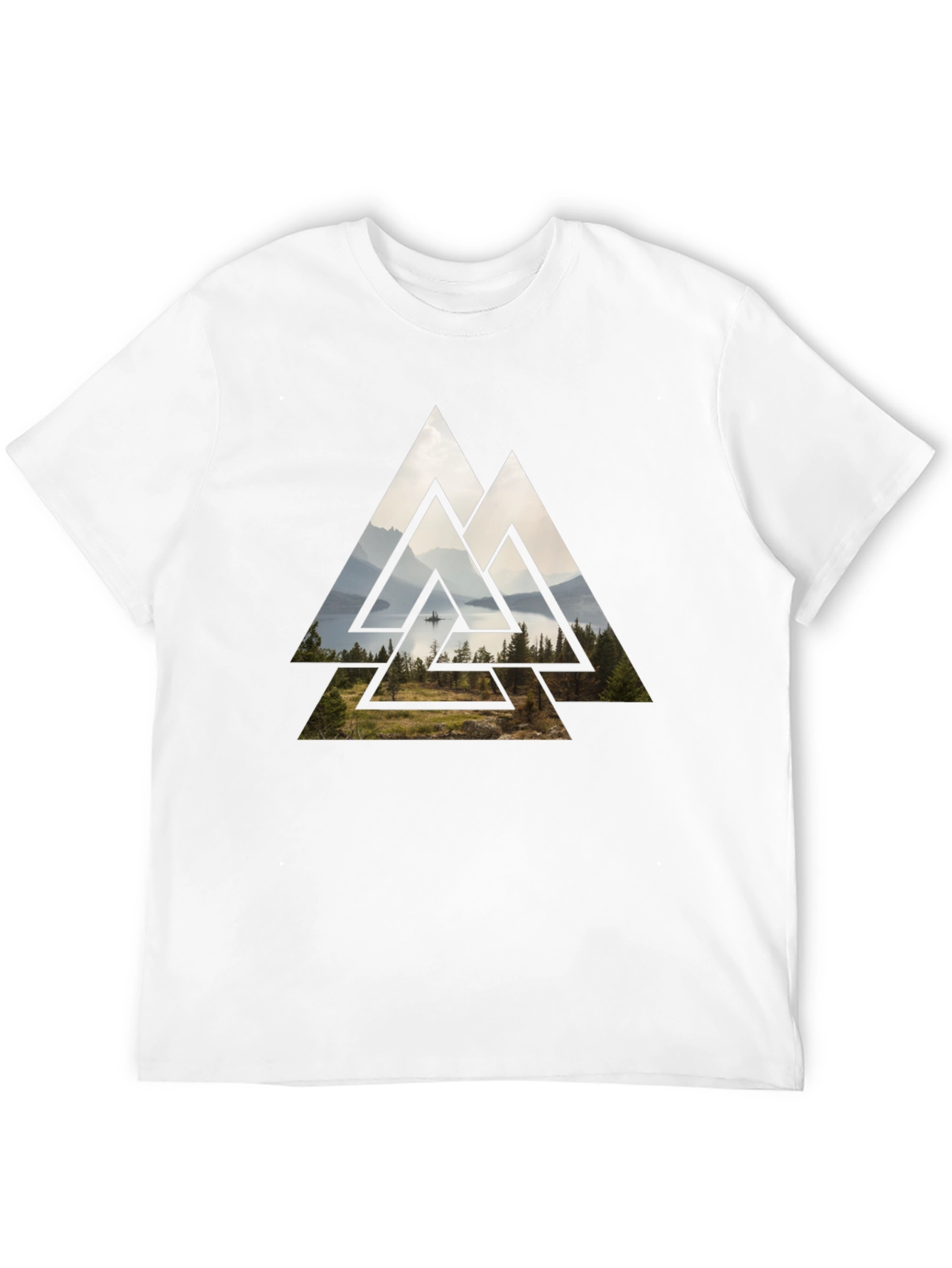 Black Geometric Landscape Graphic Tee - Black Cotton Blend view 12