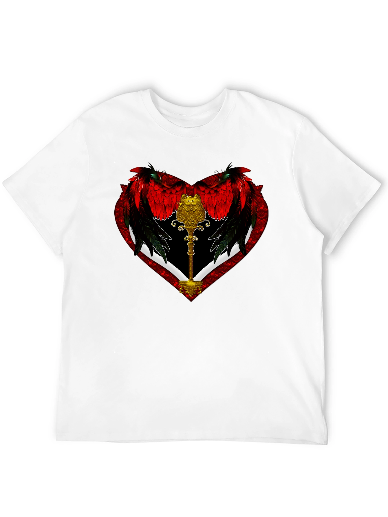 Black Winged Heart Key Graphic Black T-Shirt view 12