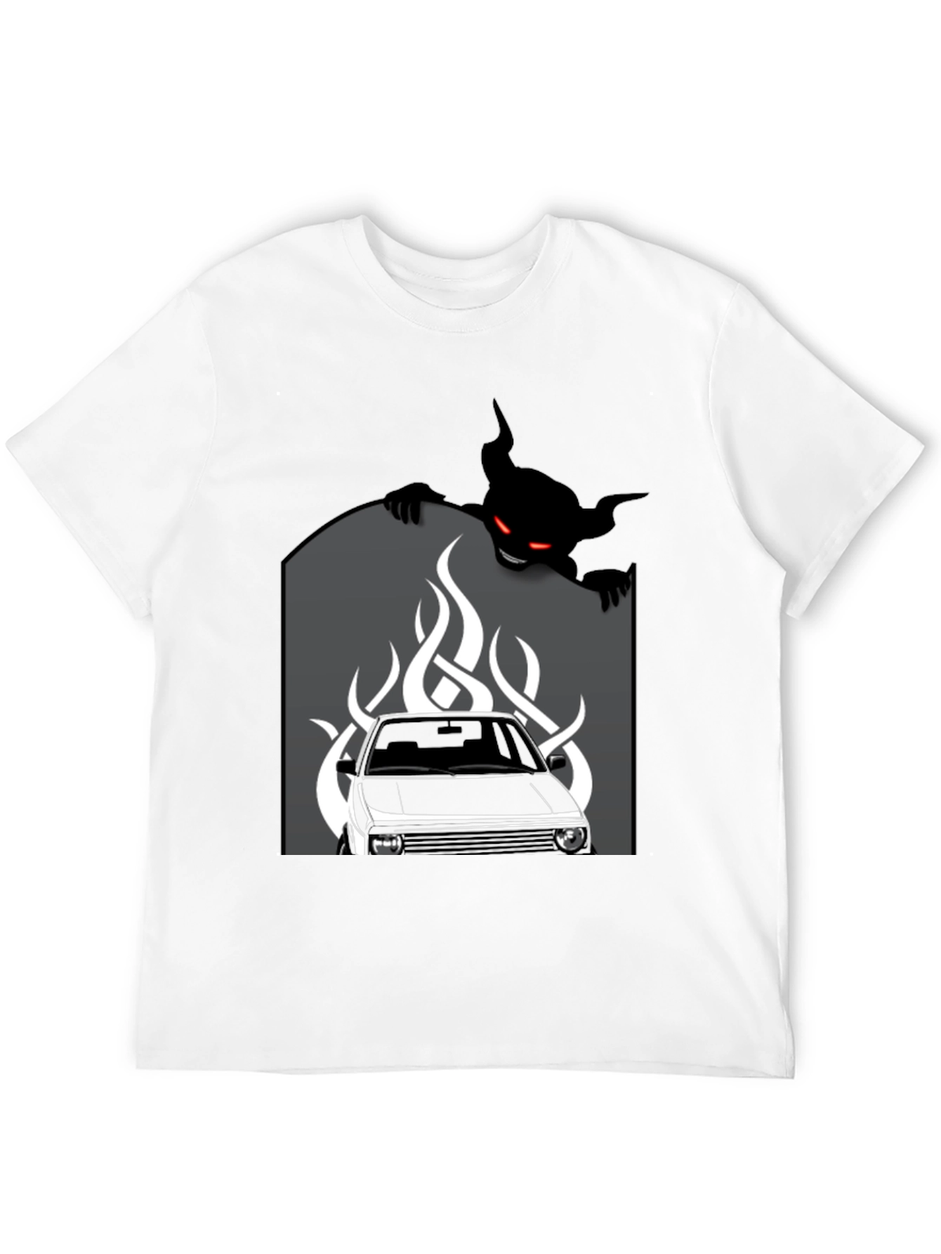 Black Men's Black Graphic Tee - Car and Devil Design view 12